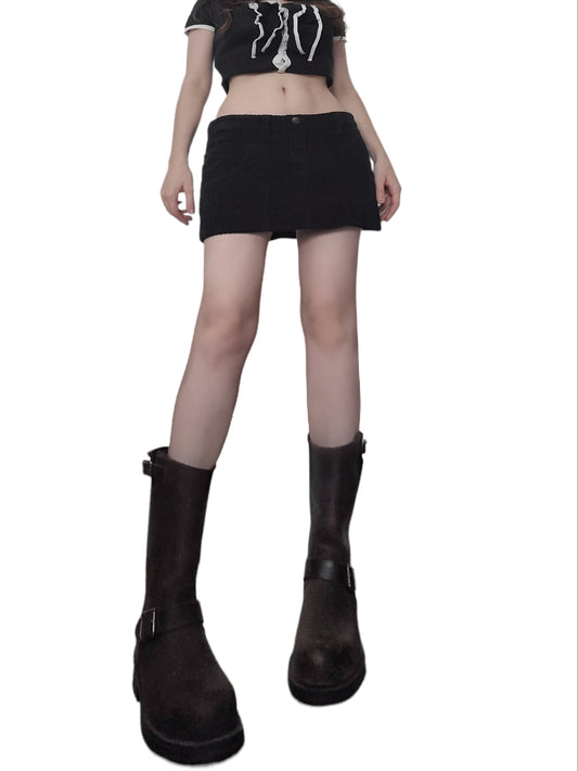 90s corduroy black mini skirt
