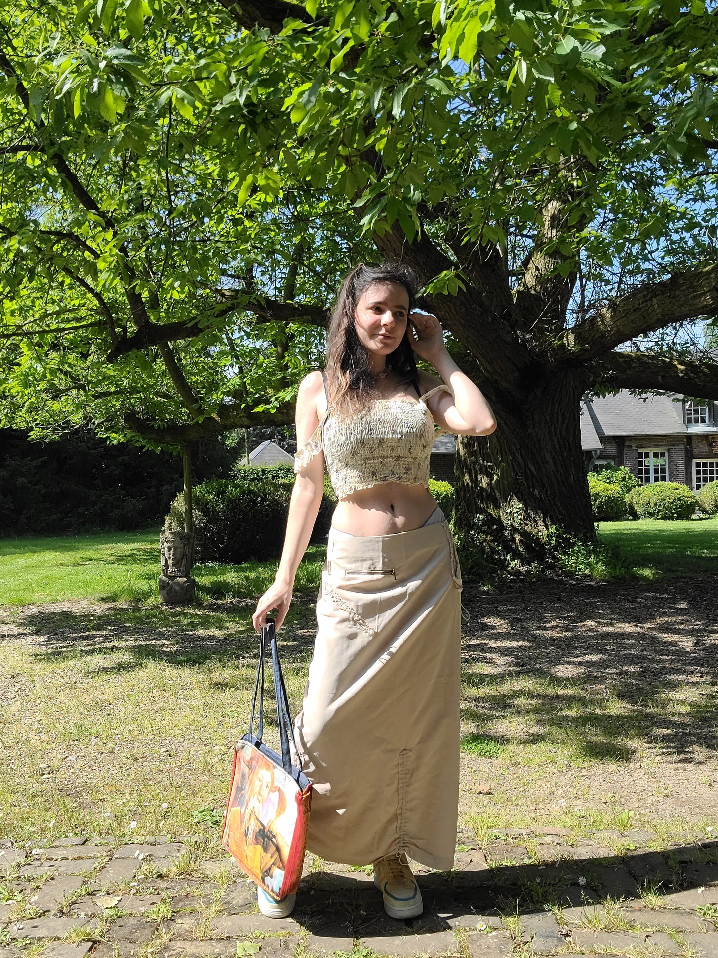 Maxi skirt harajuku gorpcore vintage creme subversive style techwear coquette cottagecore cottage champetre harajuku gorpcore