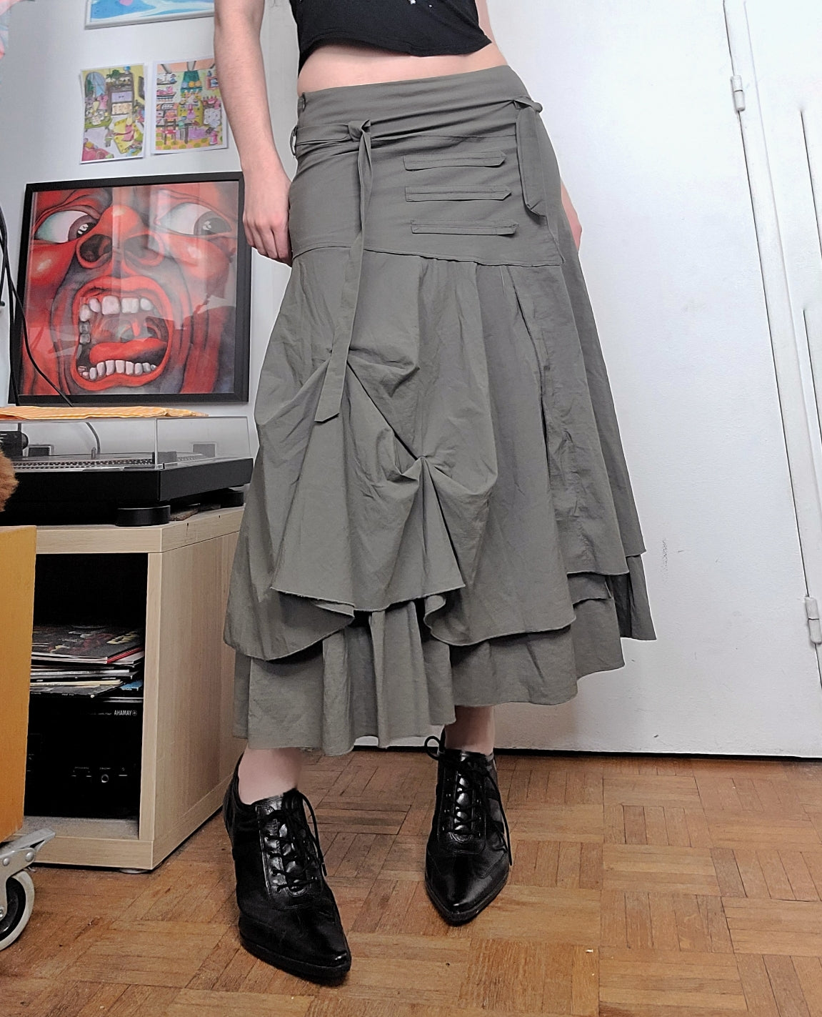 Y2k cybery2k maxi parachute dystopian skirt khaki