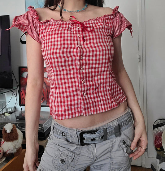 Y2k cottagecore milkmaid top vintage vichy kawaii coquette