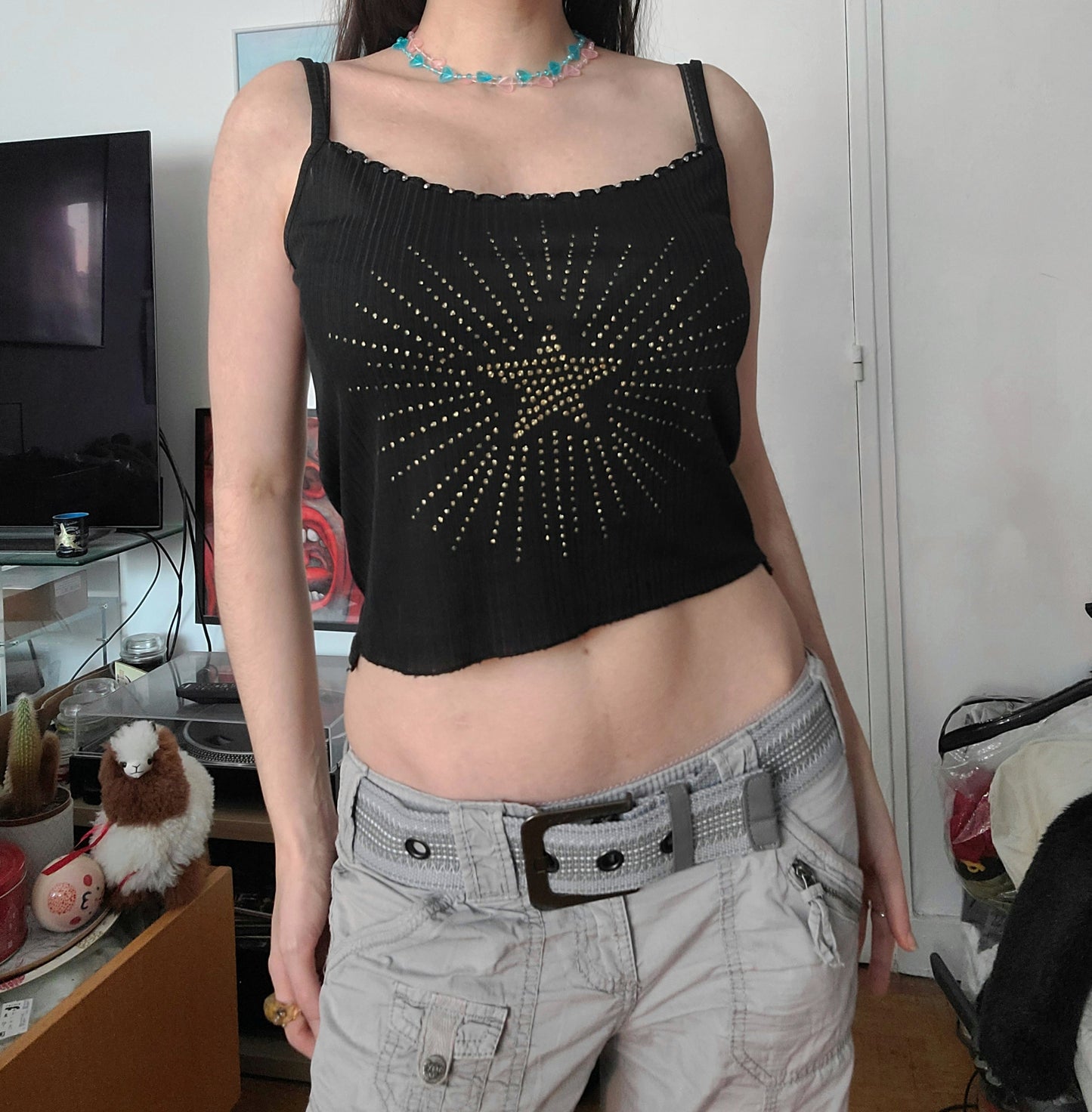 Y2k vintage cami top mcbling strass