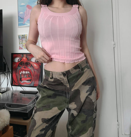 Y2k pink ribbed top