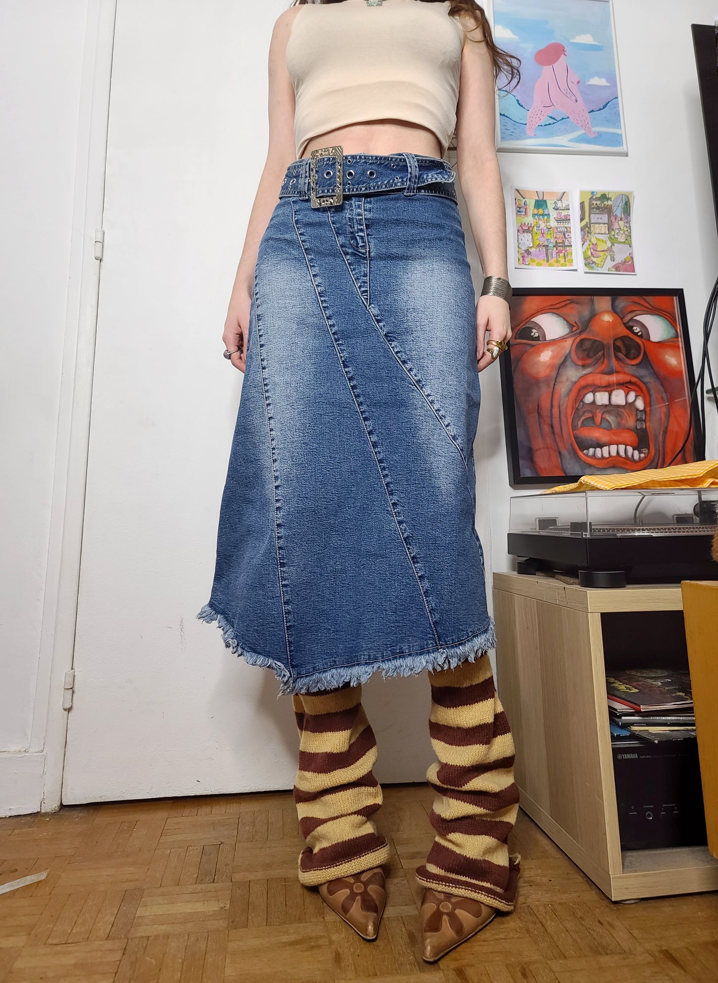 Y2k asymetric denim skirt