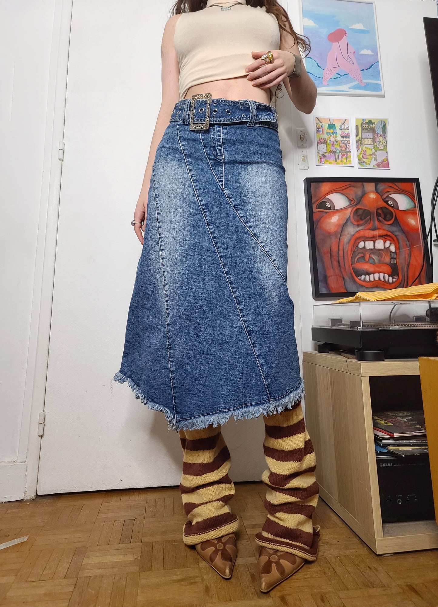 Y2k asymetric denim skirt