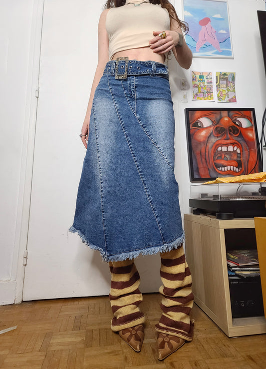 Y2k asymmetric denim skirt