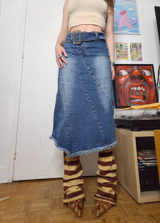 Y2k mcbling asymetric grunge maxi denim skirt