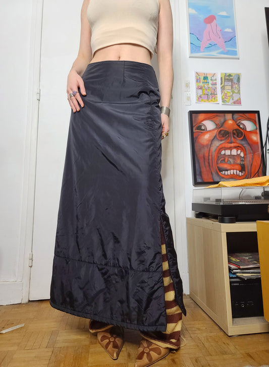 Cybery2k rave futuristic doudoune vintage parachute maxi skirt