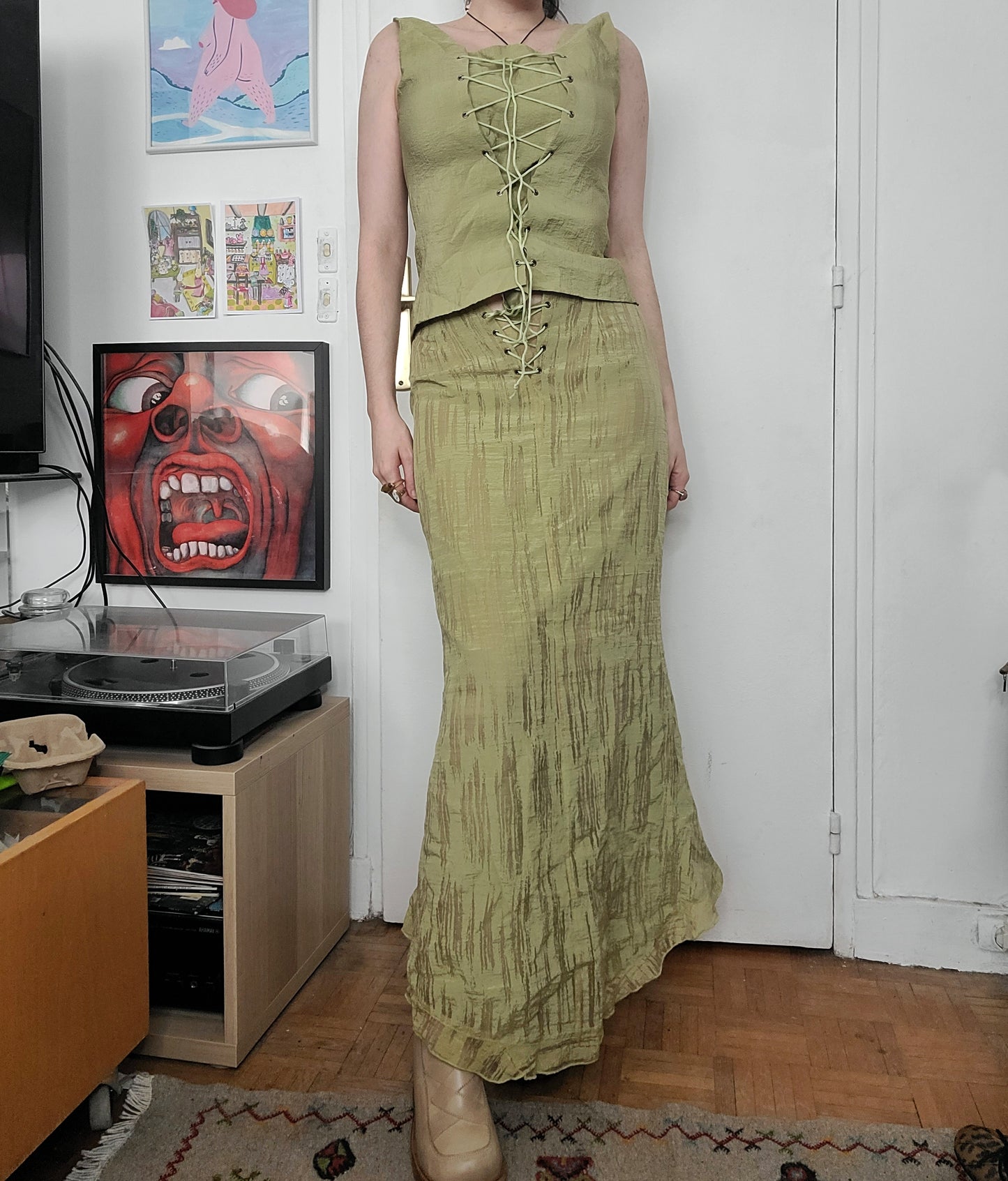 Y2k fairy green lace up set