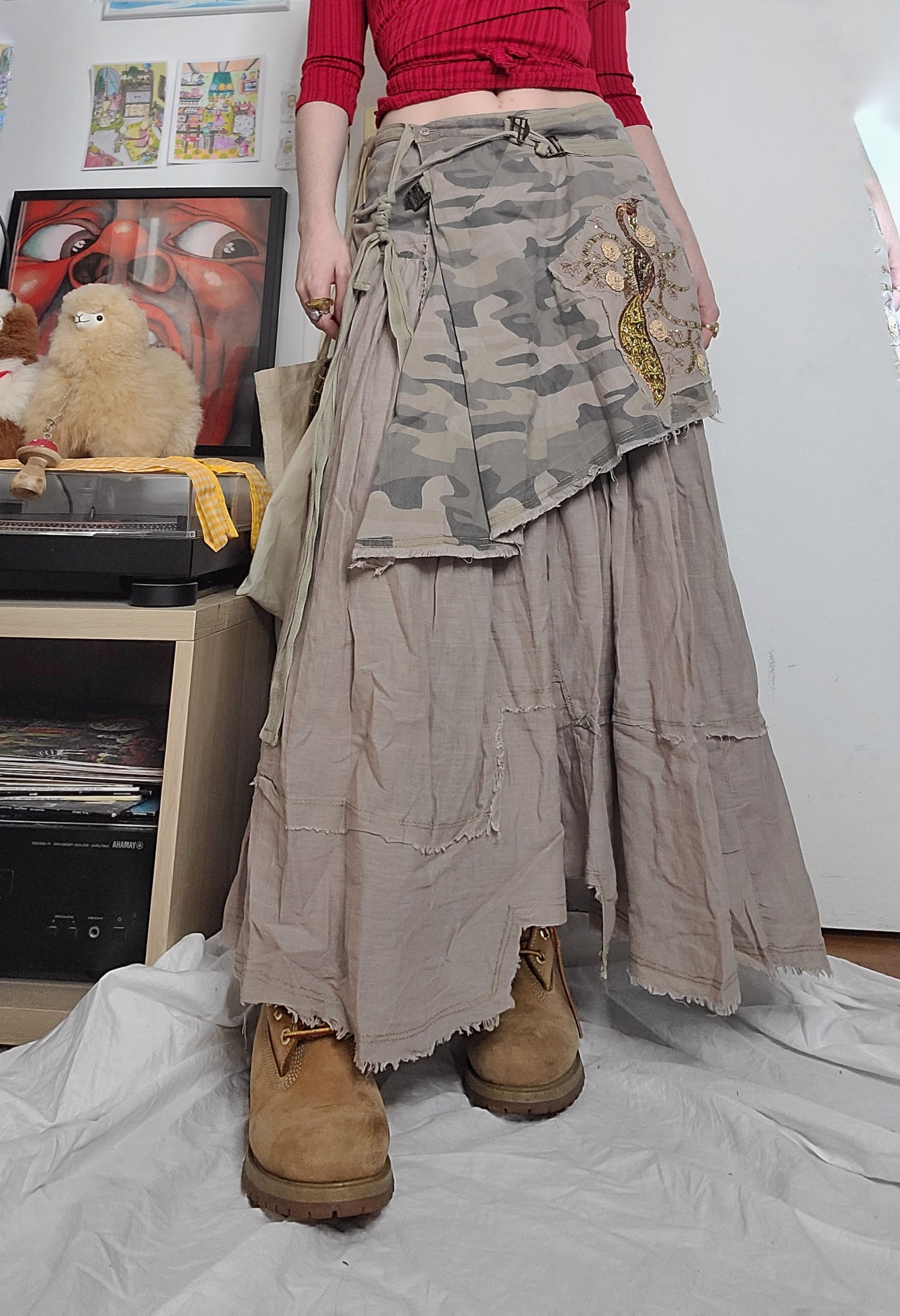 Y2k fairygrunge cargo skirt maxi military vintage 90s