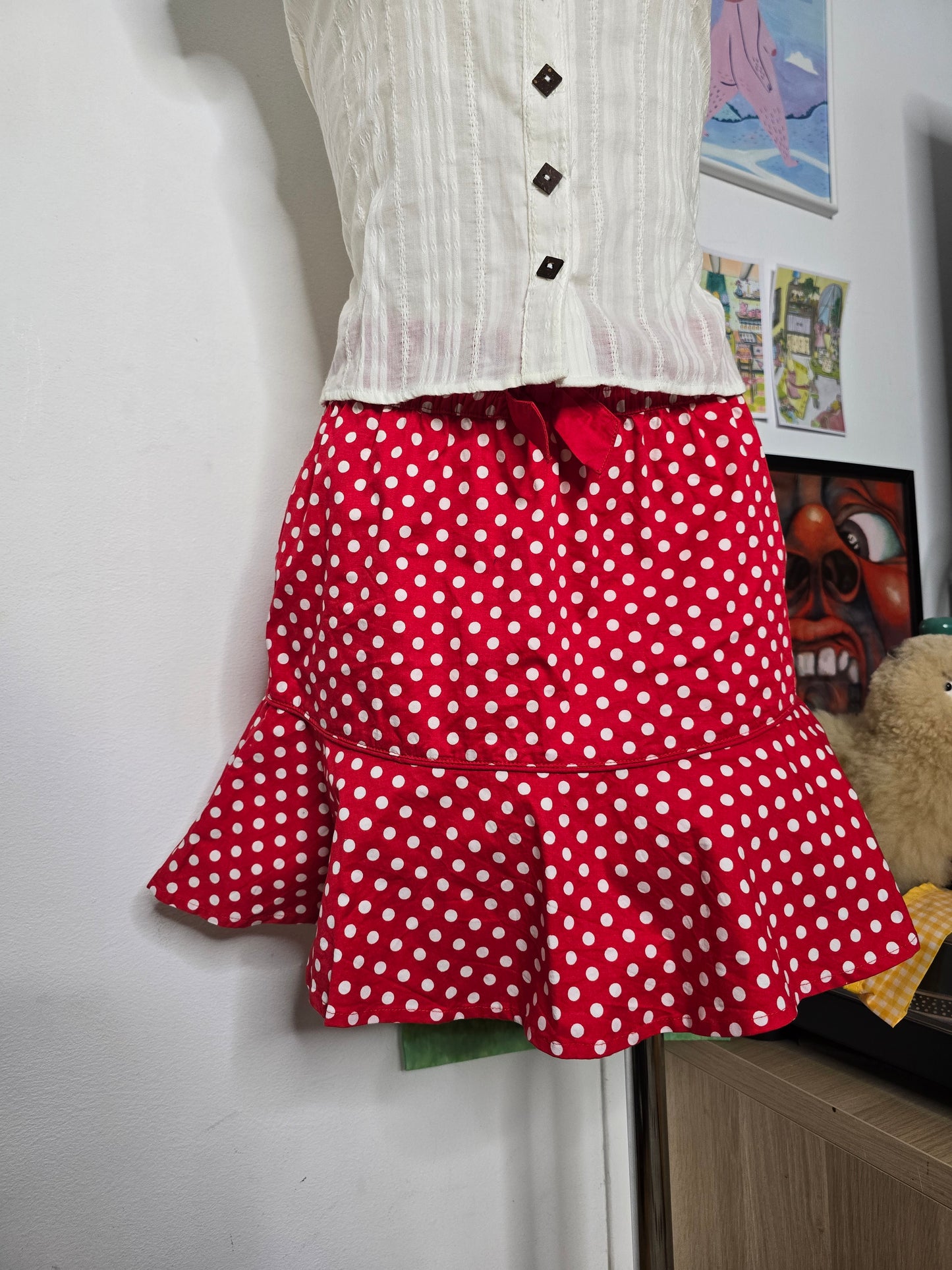 Y2k flirty polka dots red skirt