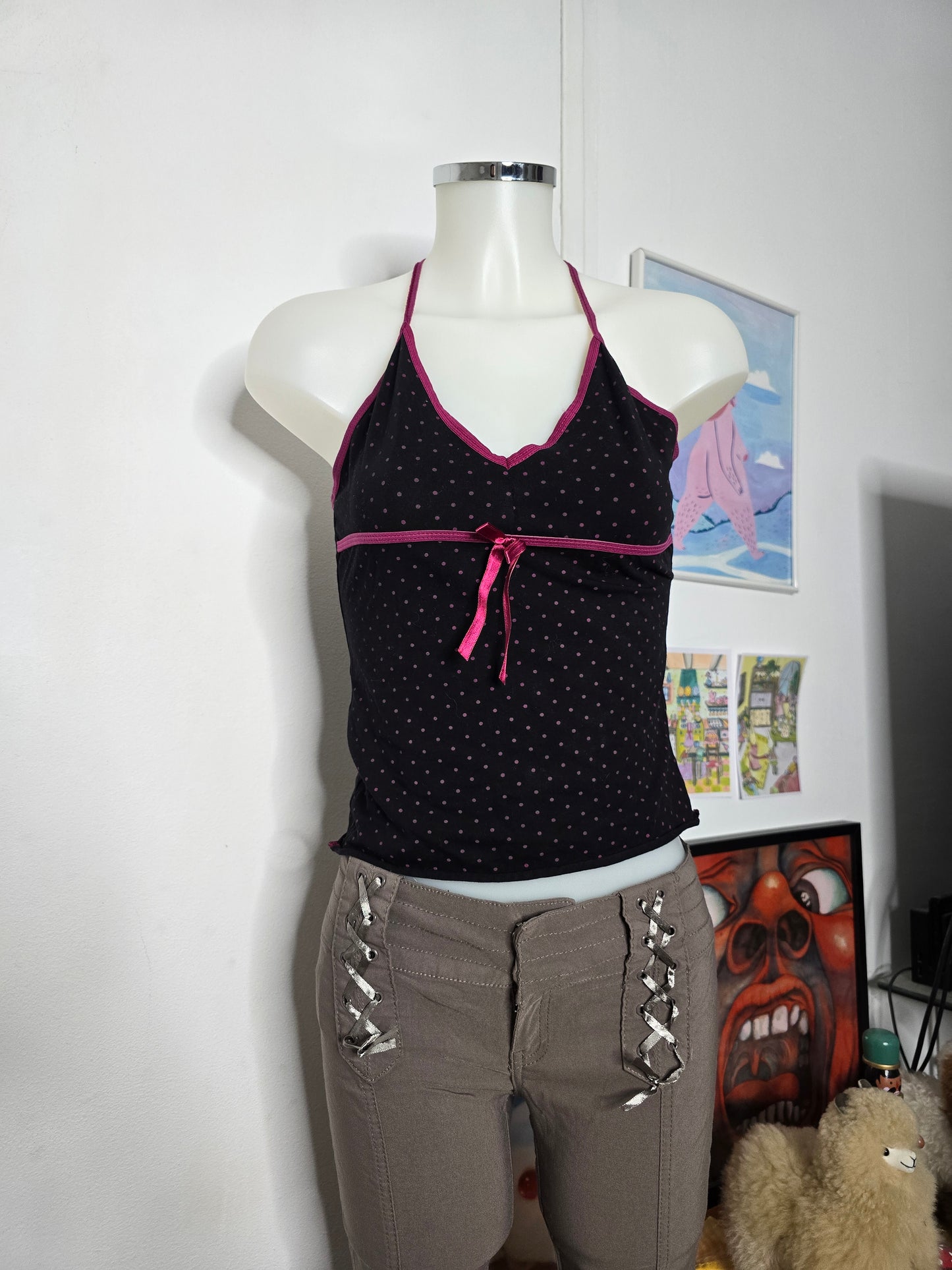 Y2k vintage coquettish polka dot top