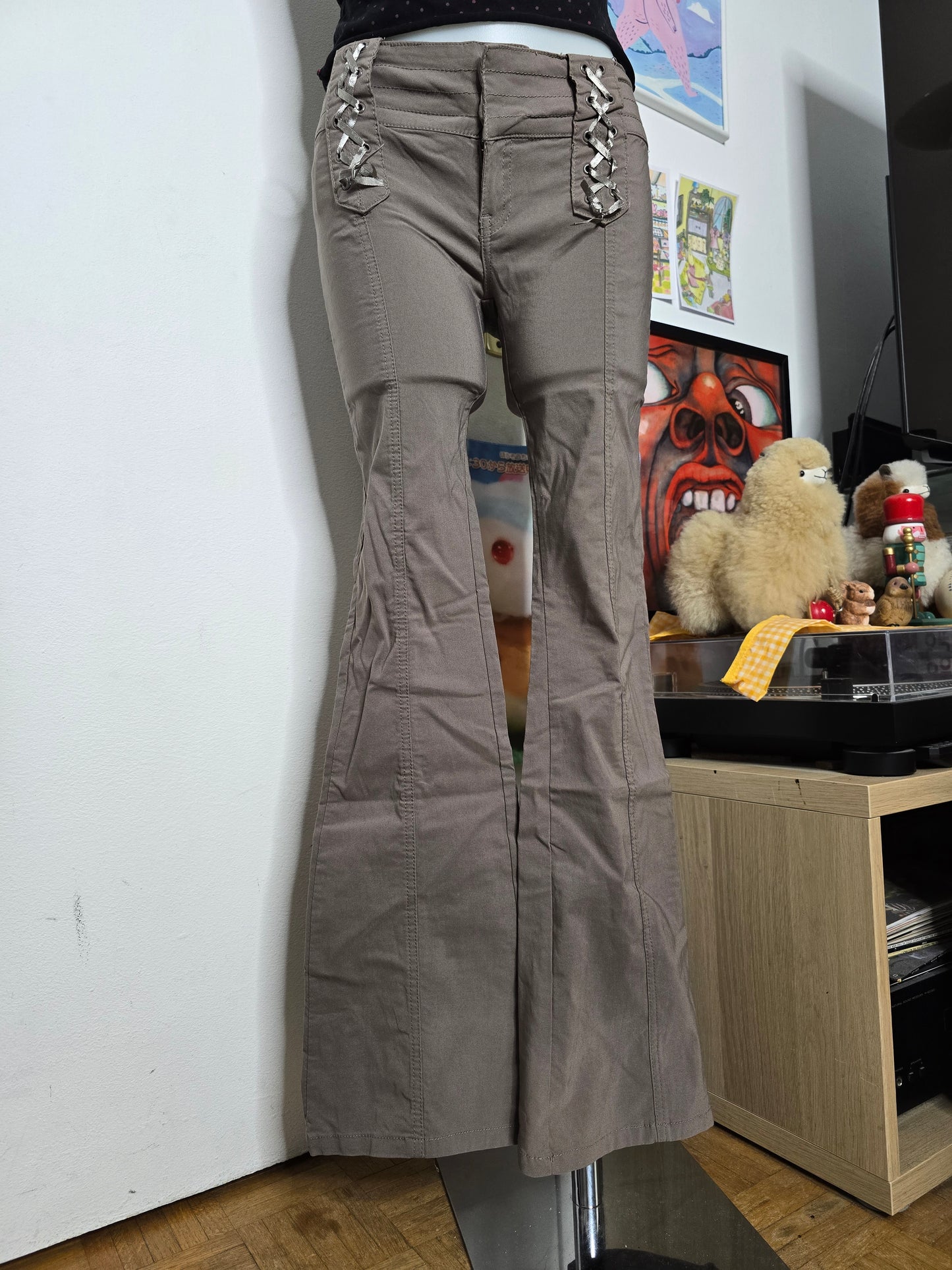 90s vintage flirty lace up flared pants