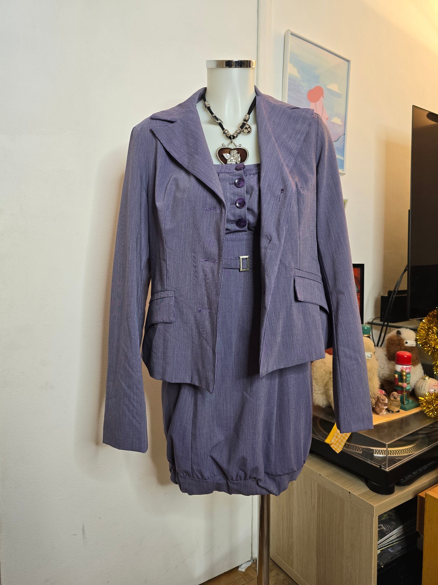 Y2k flirtatious officecore striped set bustier dress + jacket