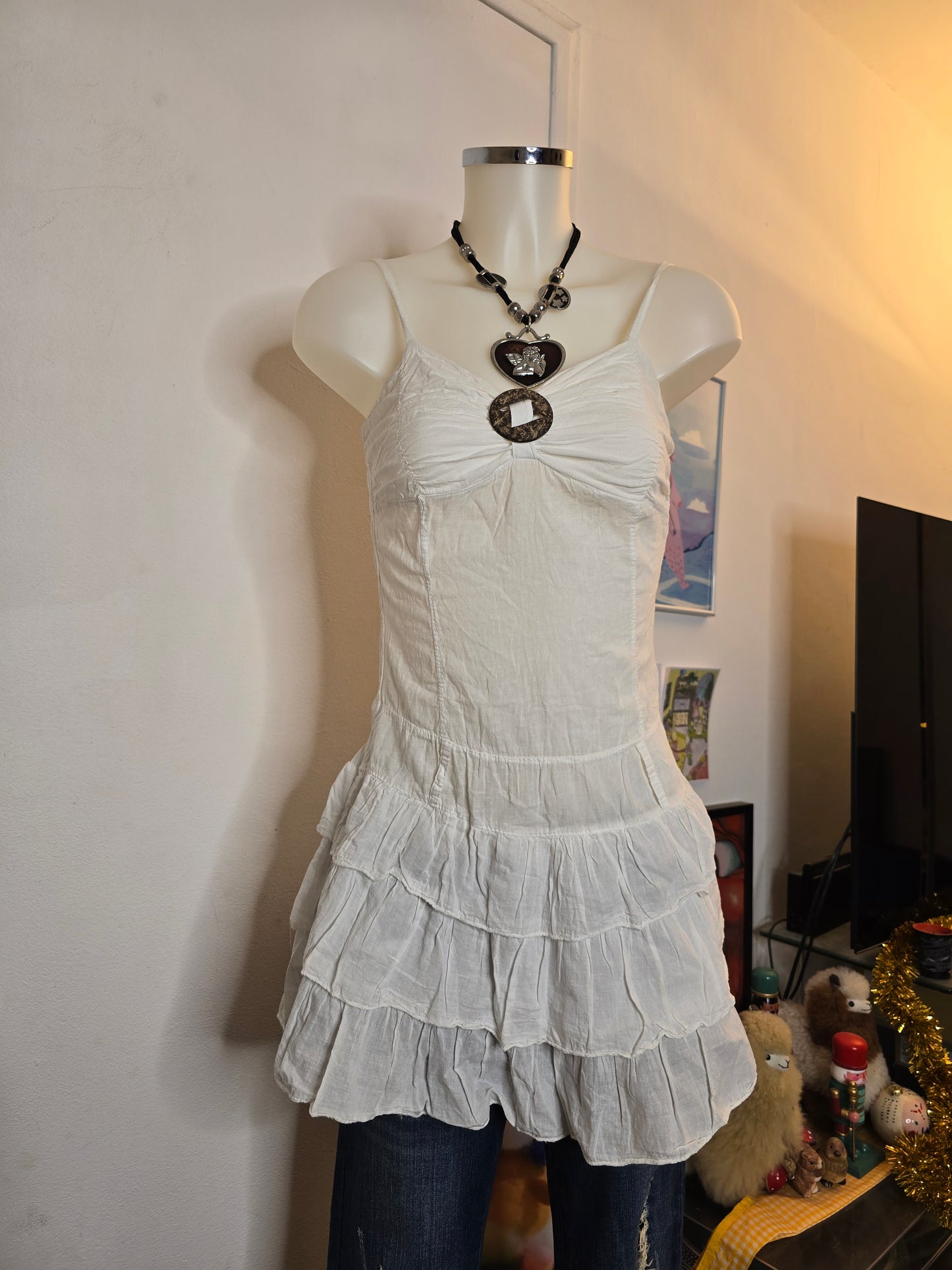 Y2k vintage fairy bohem ruffled white dress