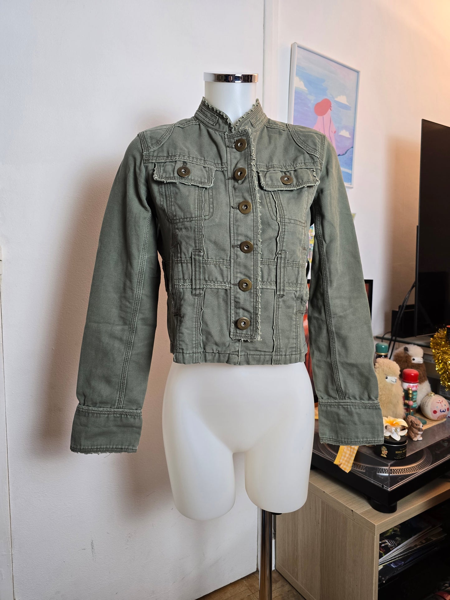 90s vintage biker khaki jacket