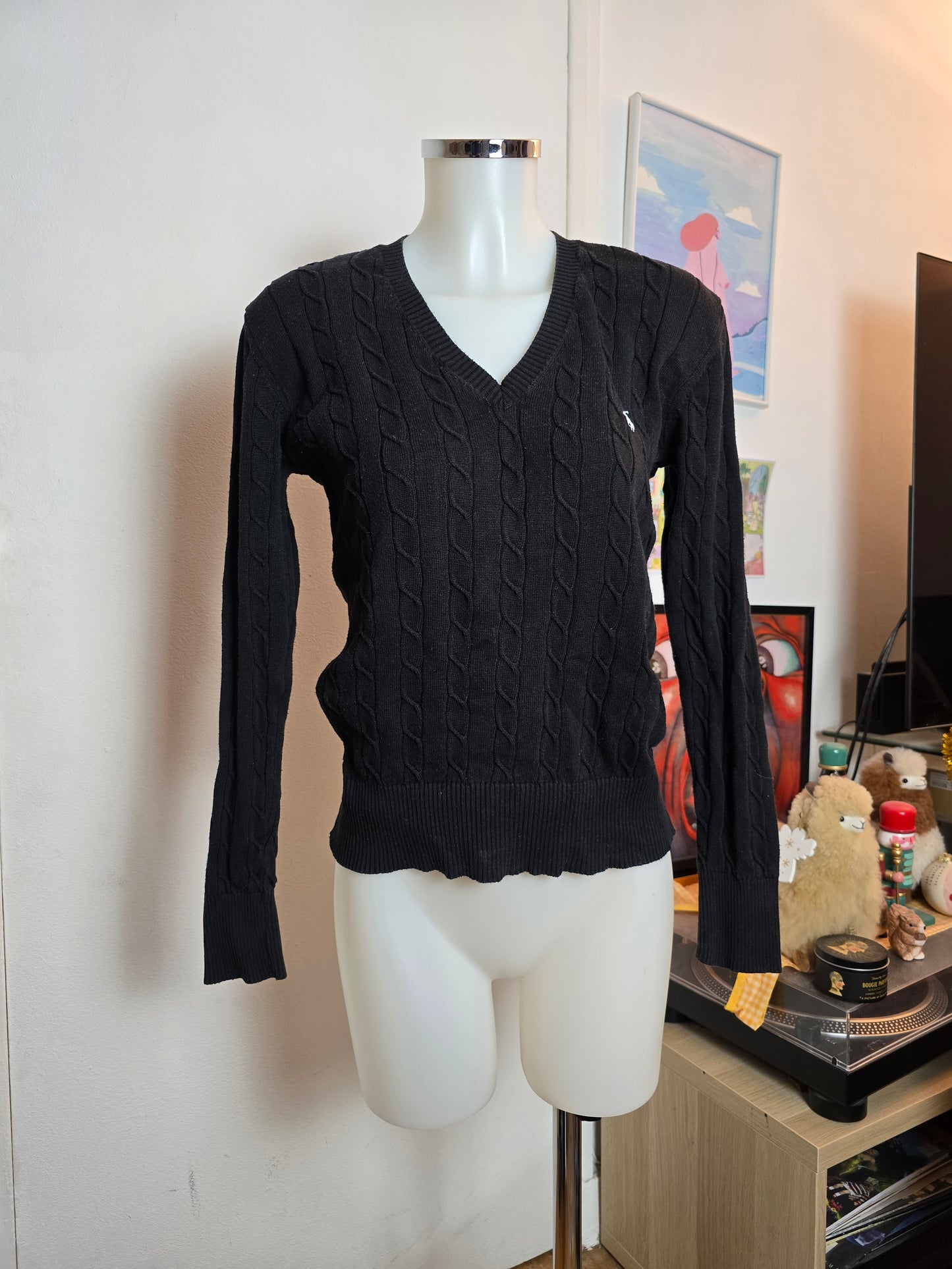 Old money coquette ribbed blue Ralph Lauren sweater