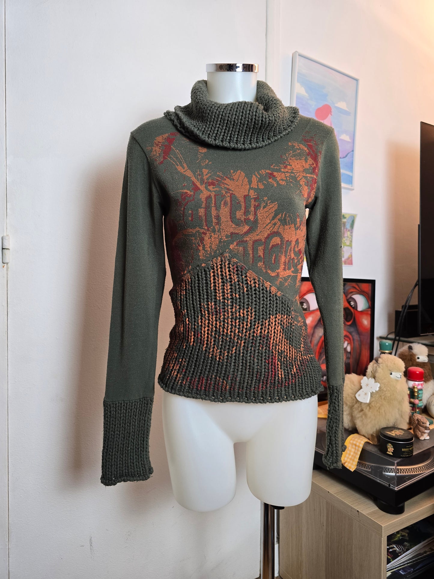 90s vintage ribbed softgrunge khaki sweater