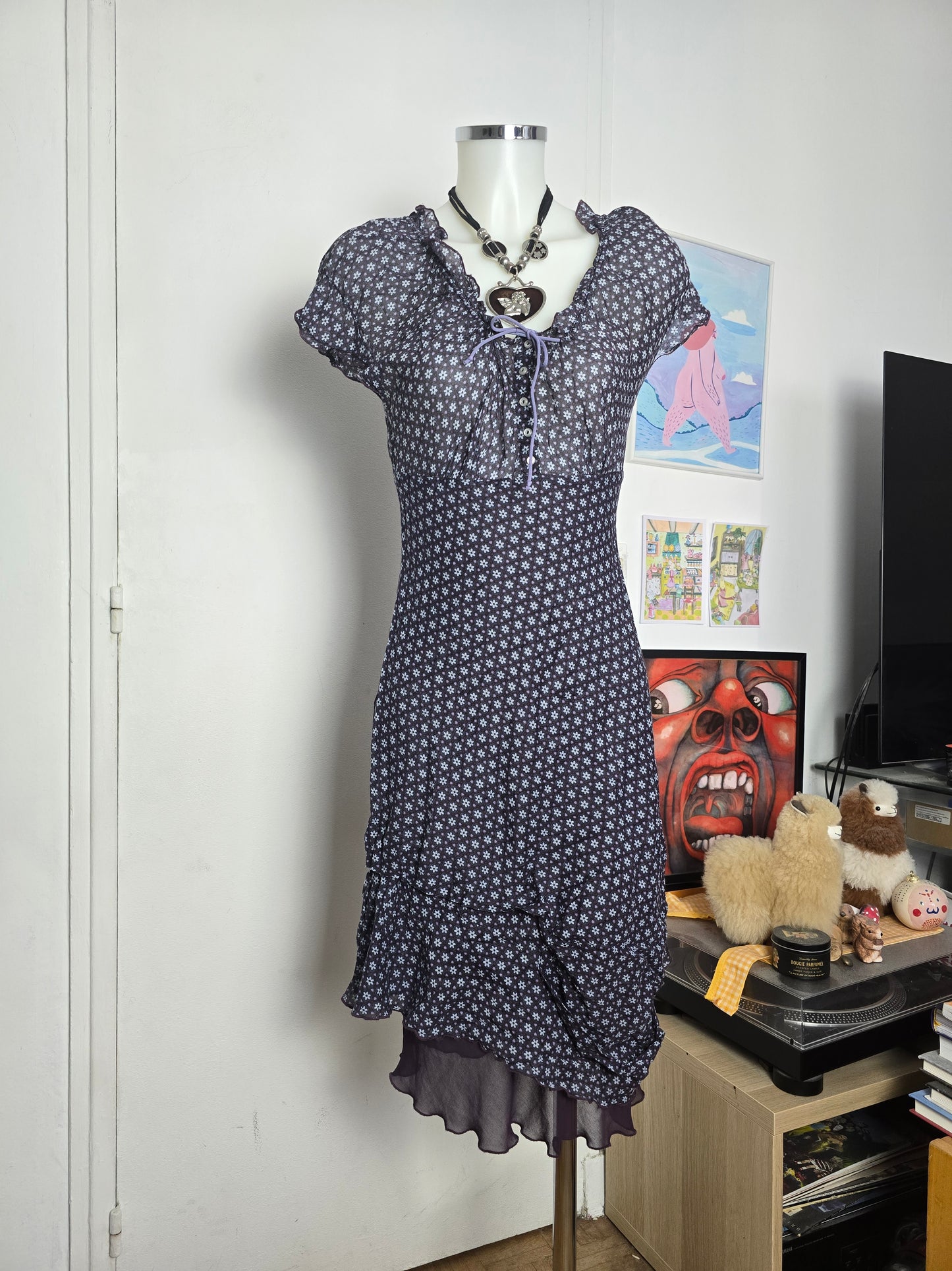 Y2k vintage Cop girlfriend boho flirty flowers dress