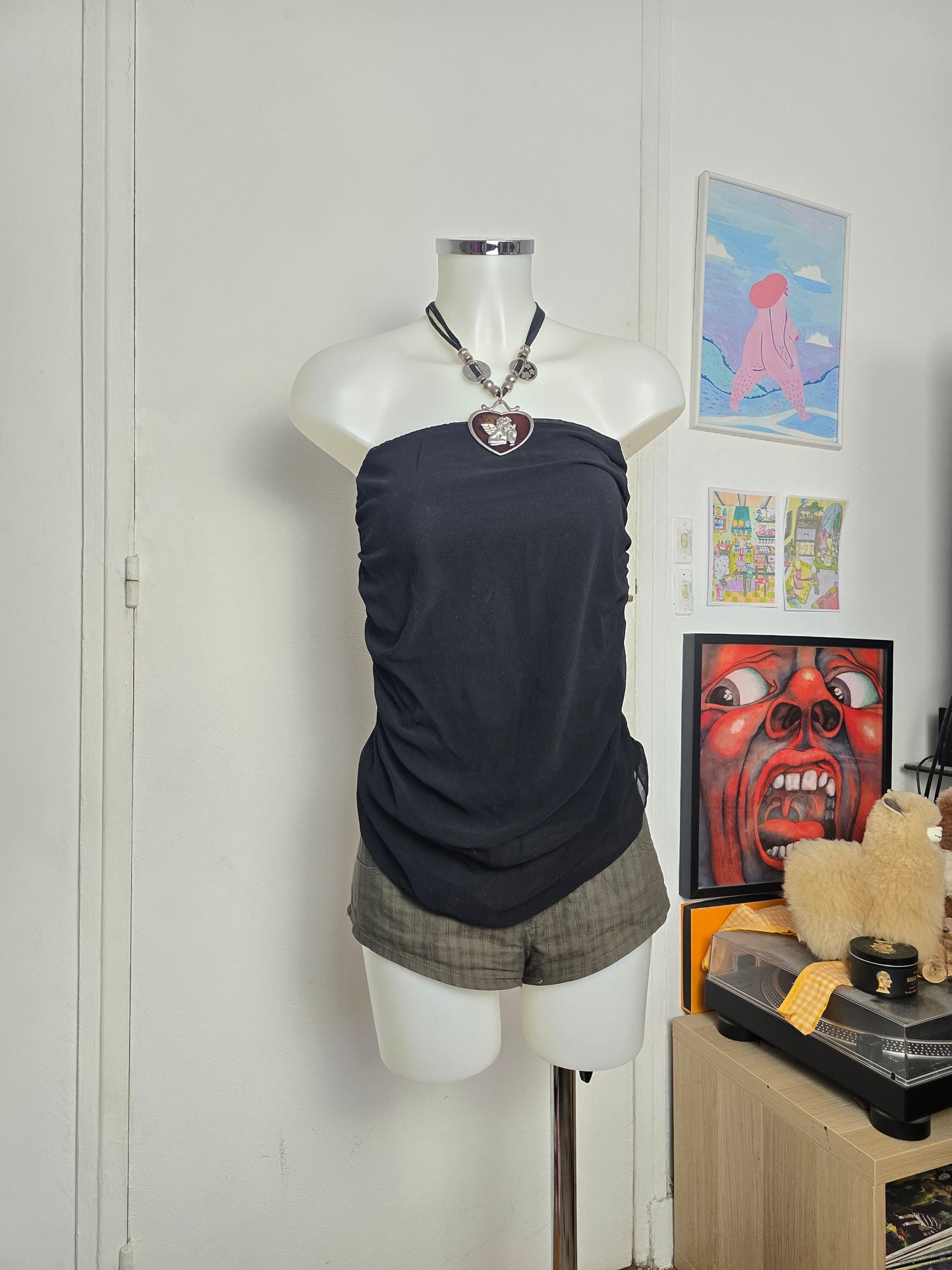 Y2k vintage bustier draped mcbling top