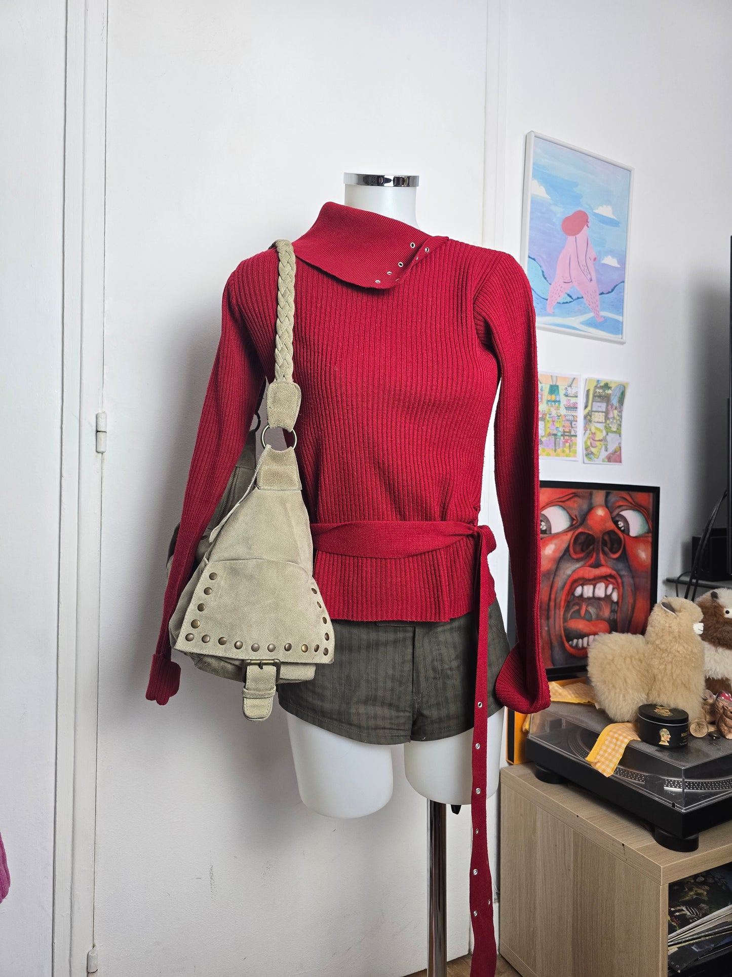 Y2k vintage red ribbed sweater