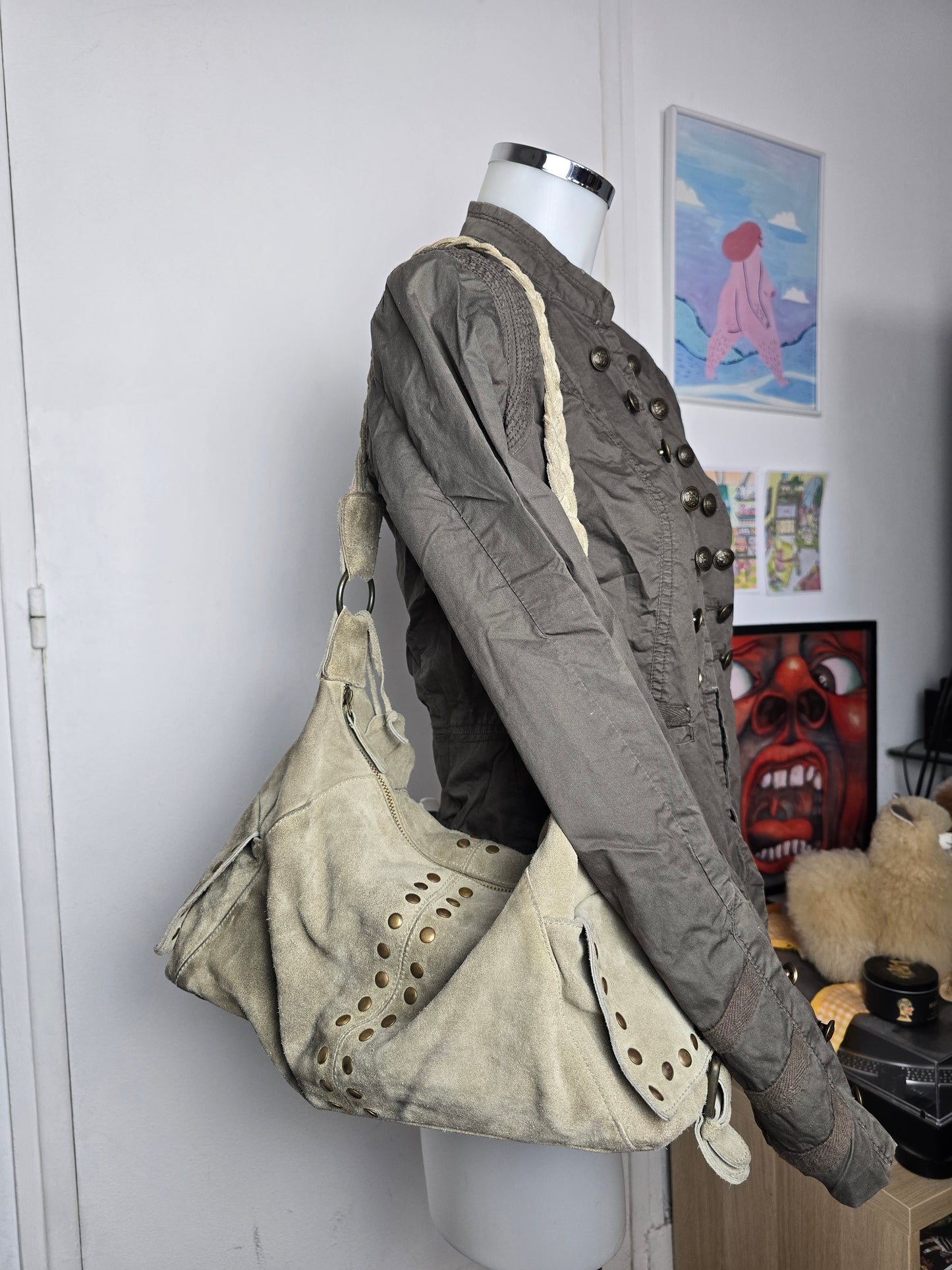 Y2k vintage boho distressed studded handbag