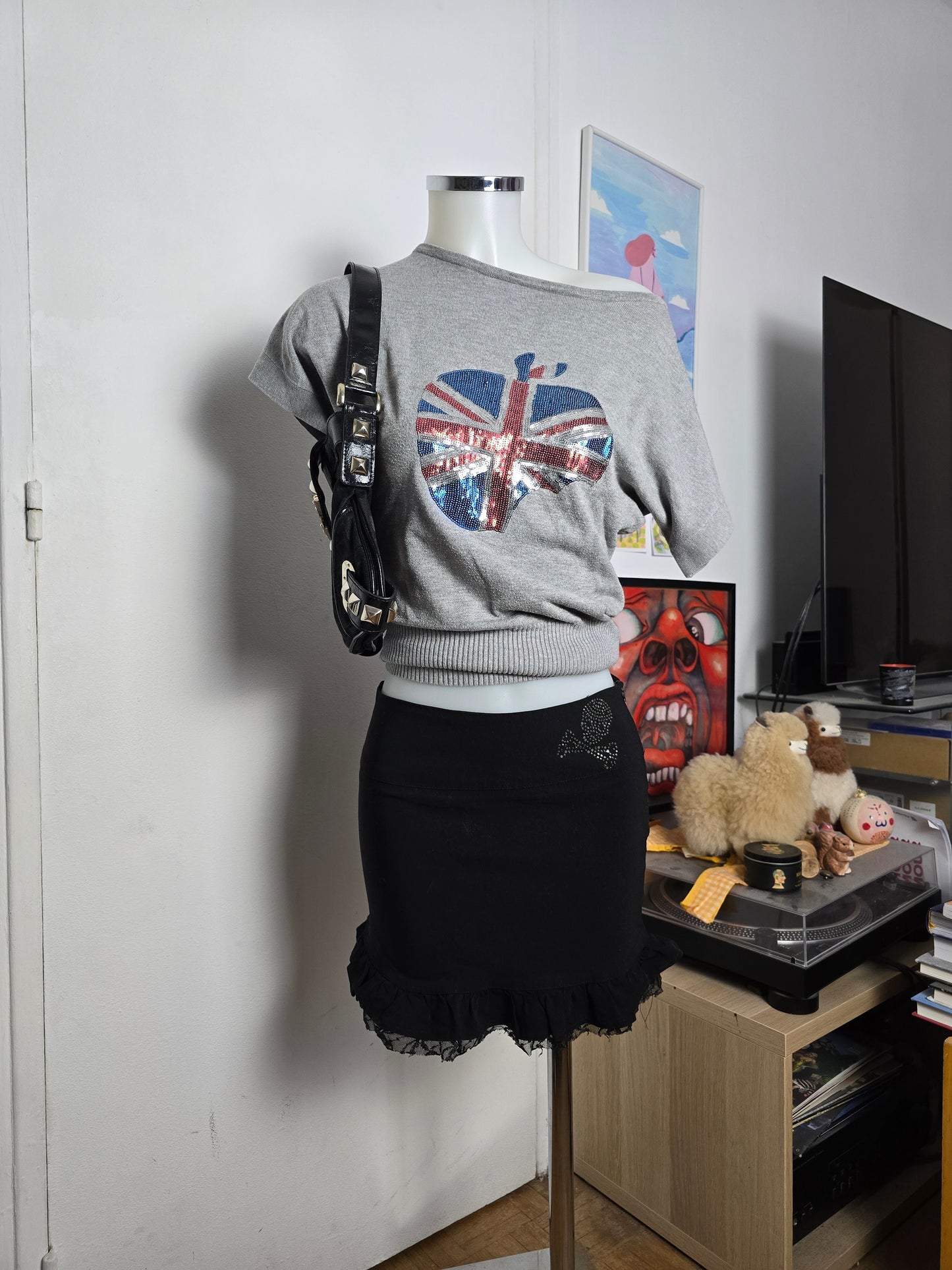 Y2k vintage indie sleaze rhinestone batwing sweater