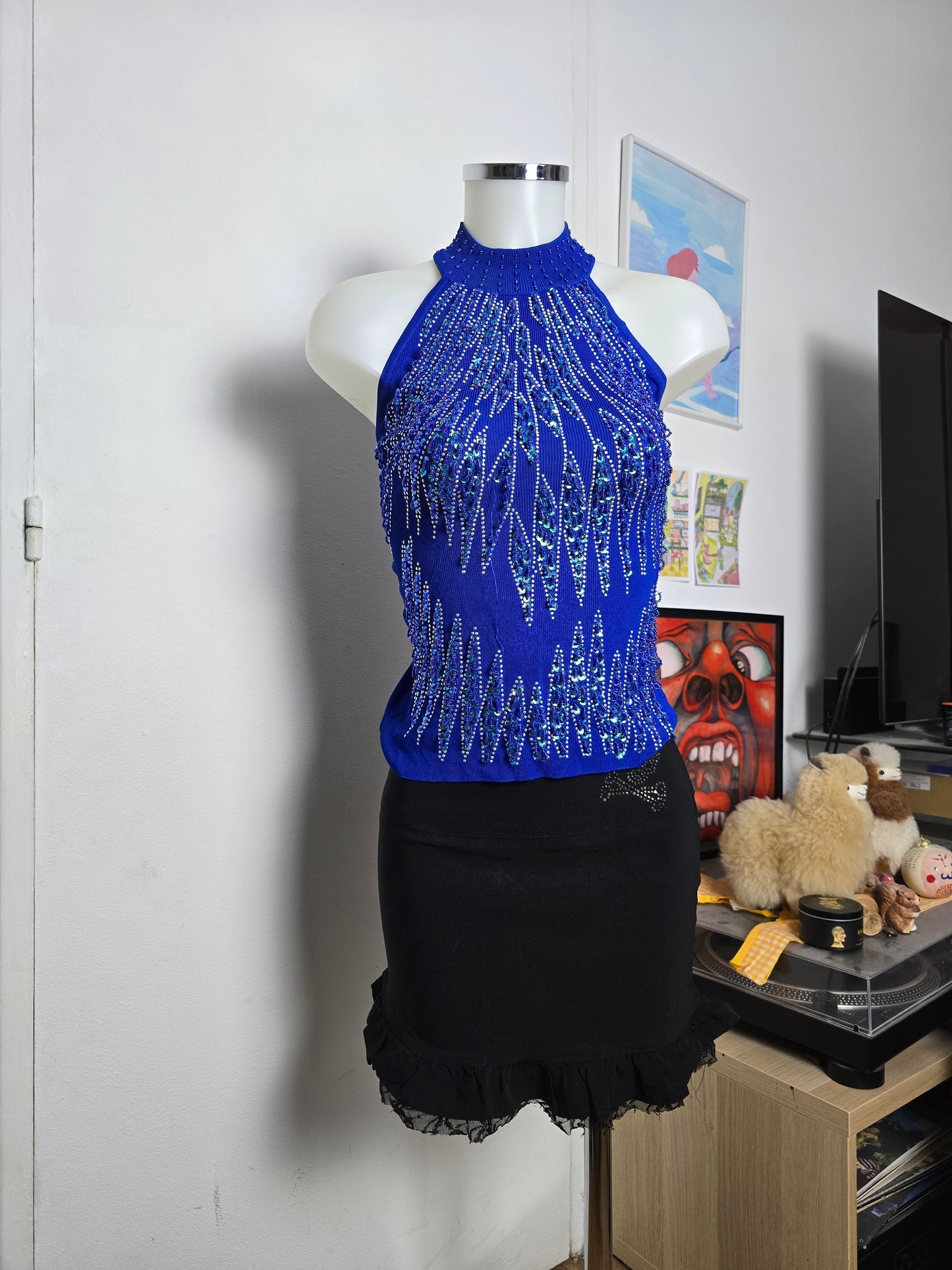 Y2k vintage indie sleaze off shoulder sequin top