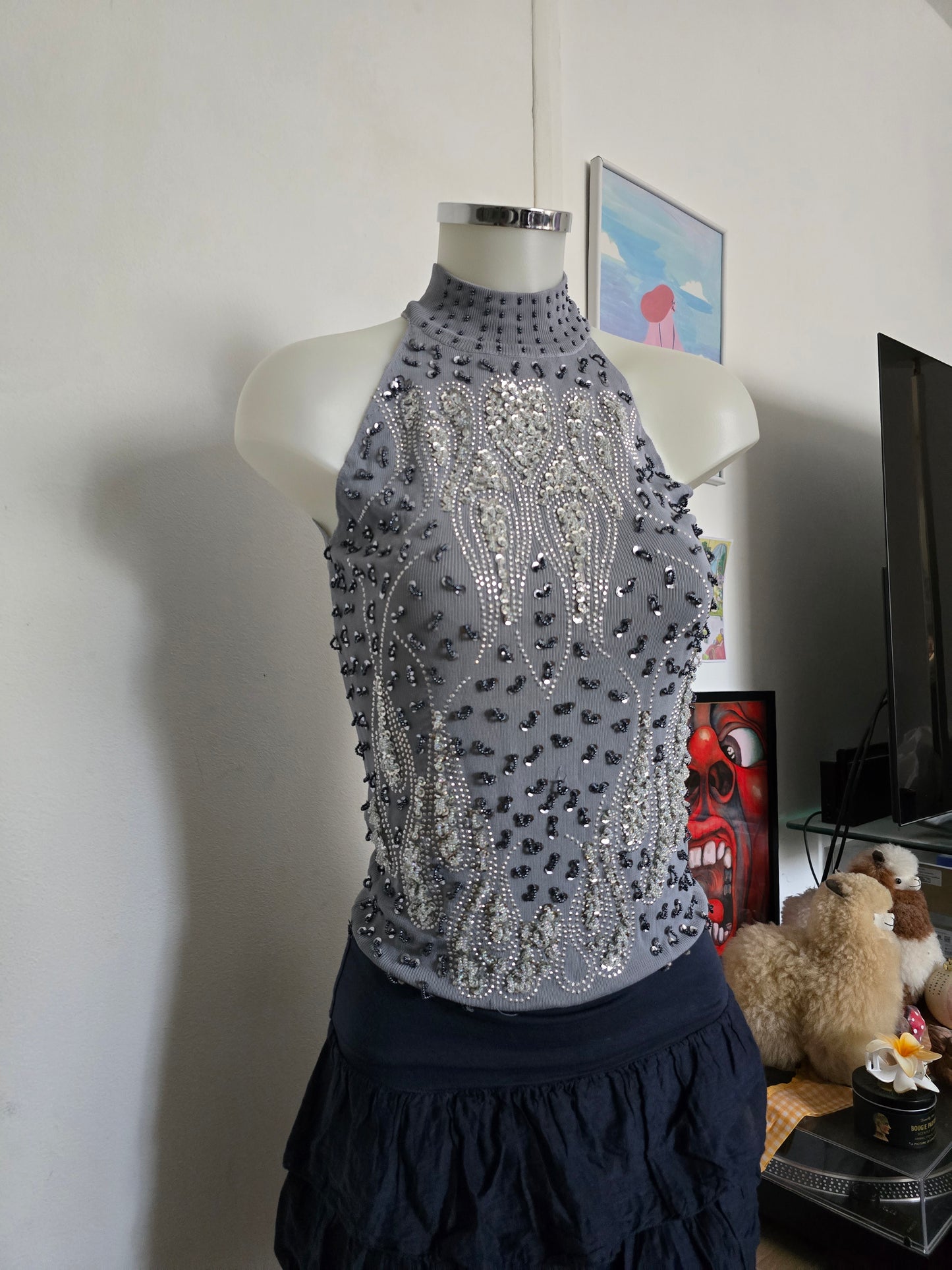 Y2k vintage indie sleaze off shoulder sequin top