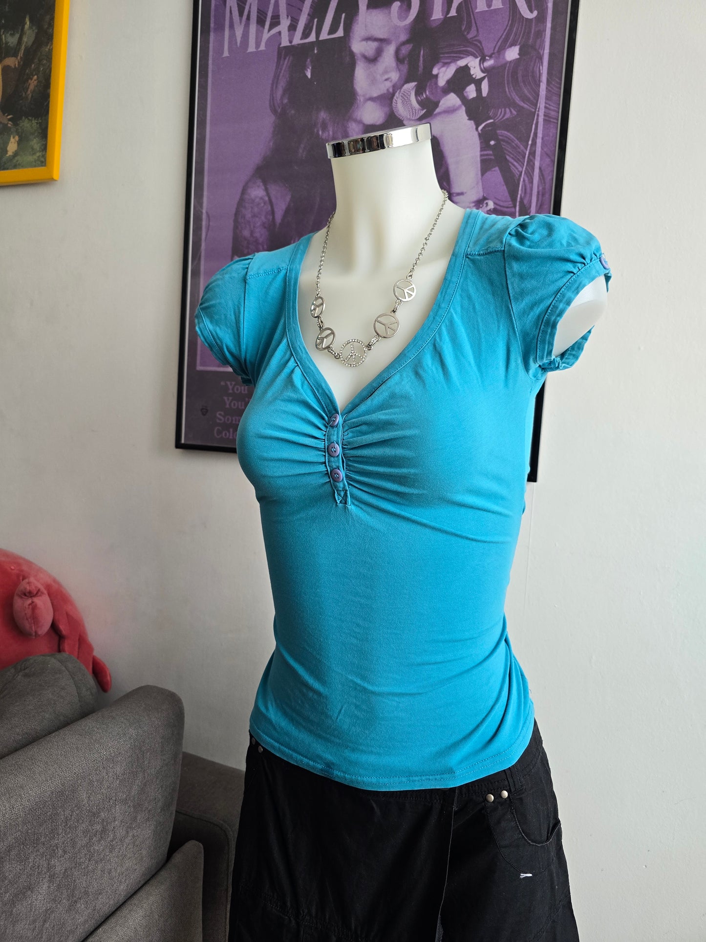 00s vintage blue button up top - zimfriperie