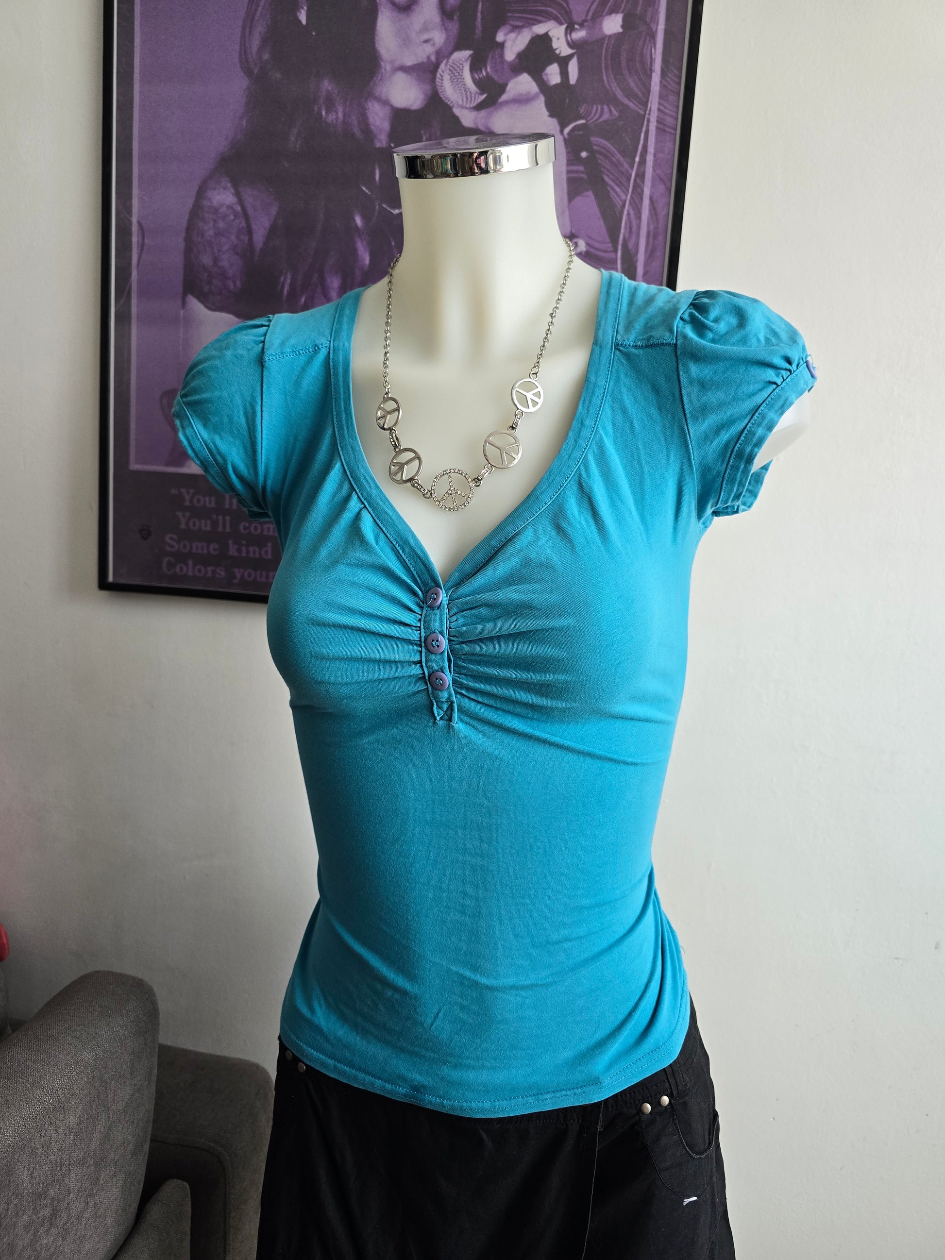 00s vintage blue button up top - zimfriperie