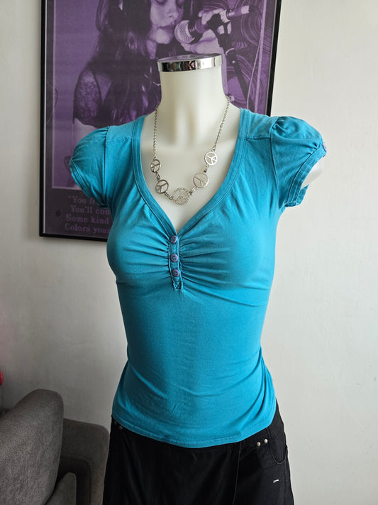 00s vintage blue button up top - zimfriperie