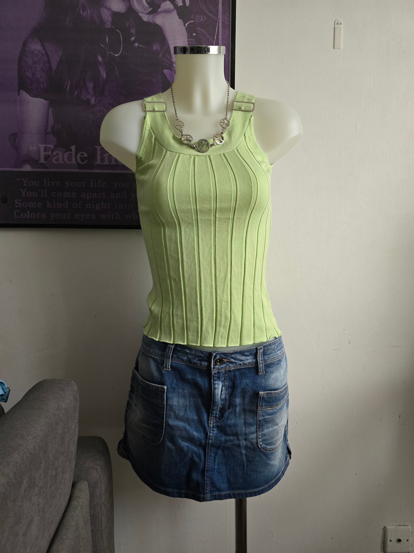 00s vintage green ribbed fitted top