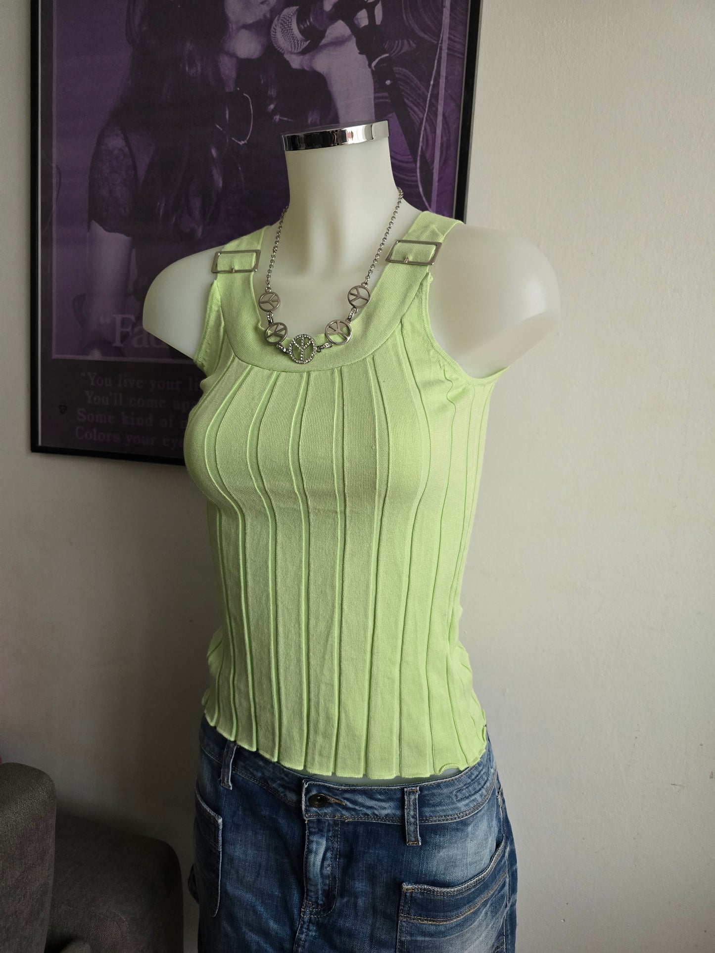 00s vintage green ribbed fitted top
