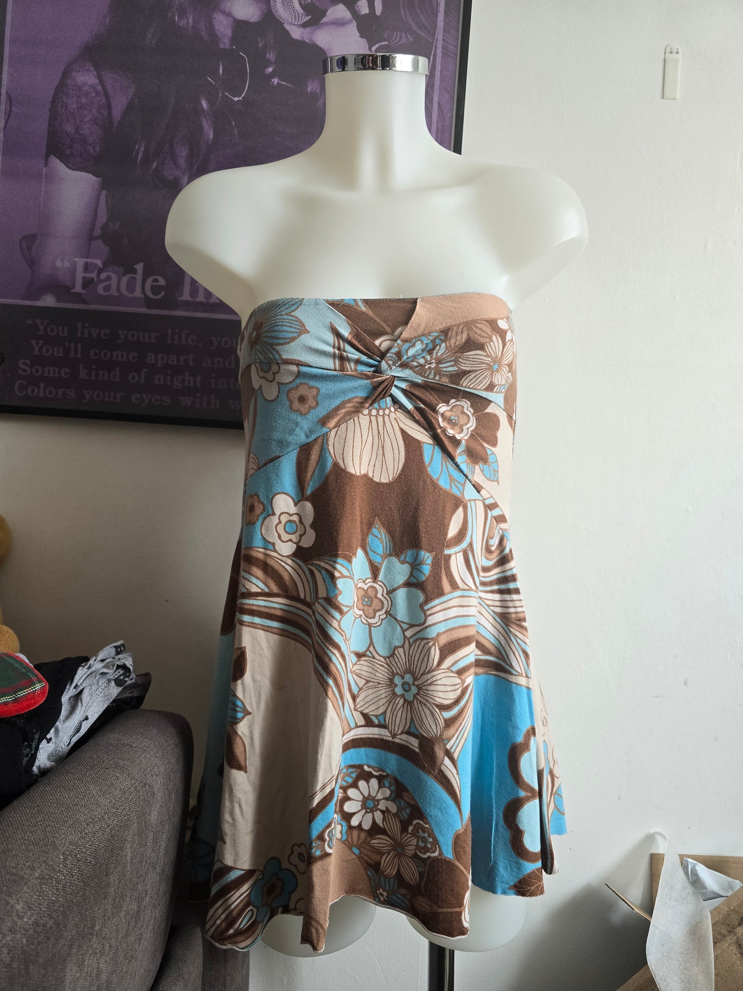 2000s vintage whimsical flowers strapless babydoll top