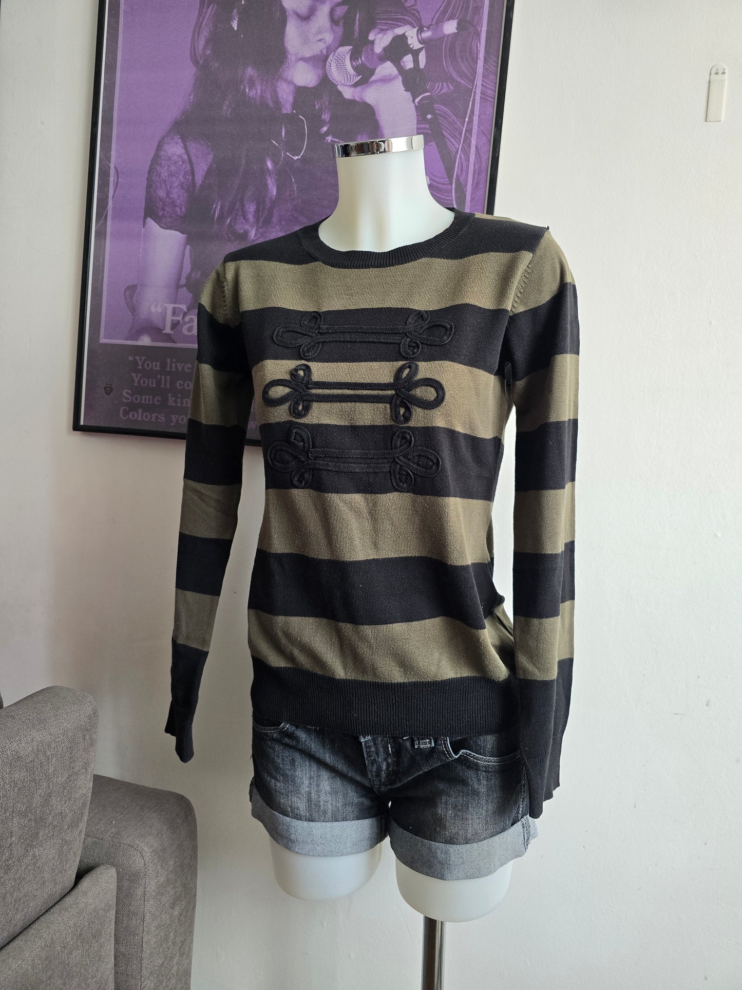2000s vintage striped indie sleaze officier sweater