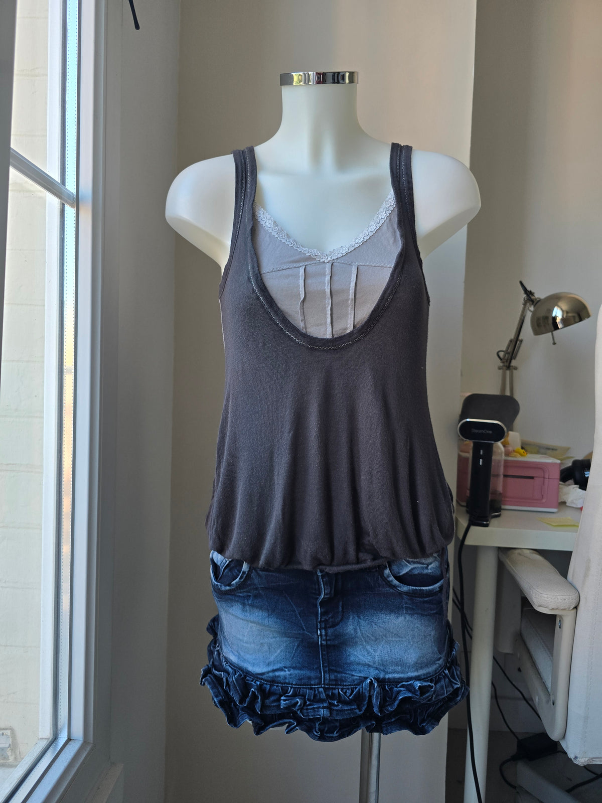 2000s vintage milkmaid grey top