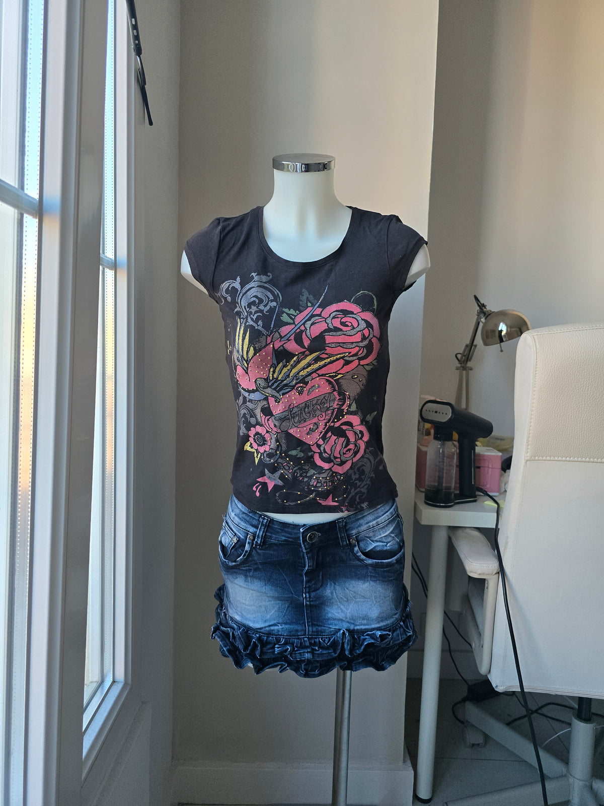 2000s vintage bro hoe studded black top