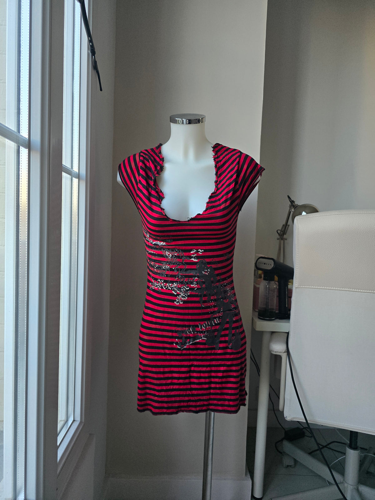 2000s vintage emo goth striped dress