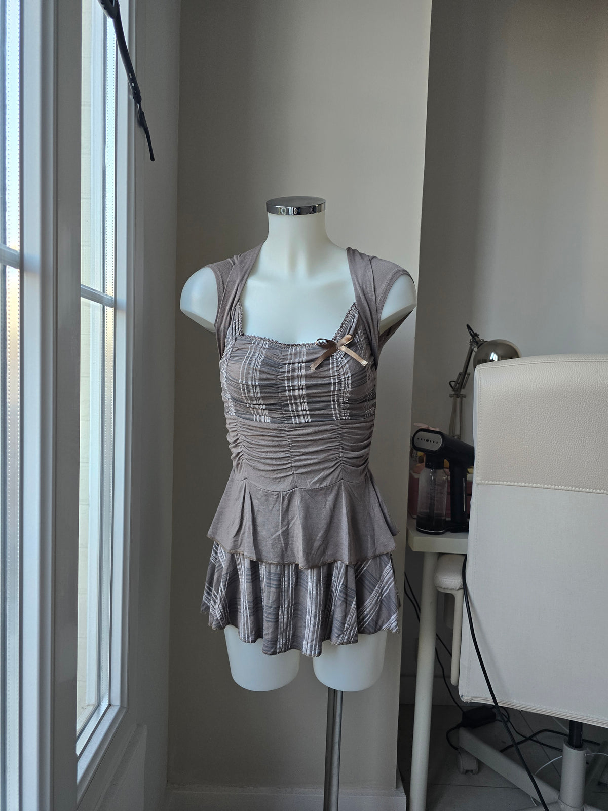 2000s vintage coquette plaid milkmaid dress