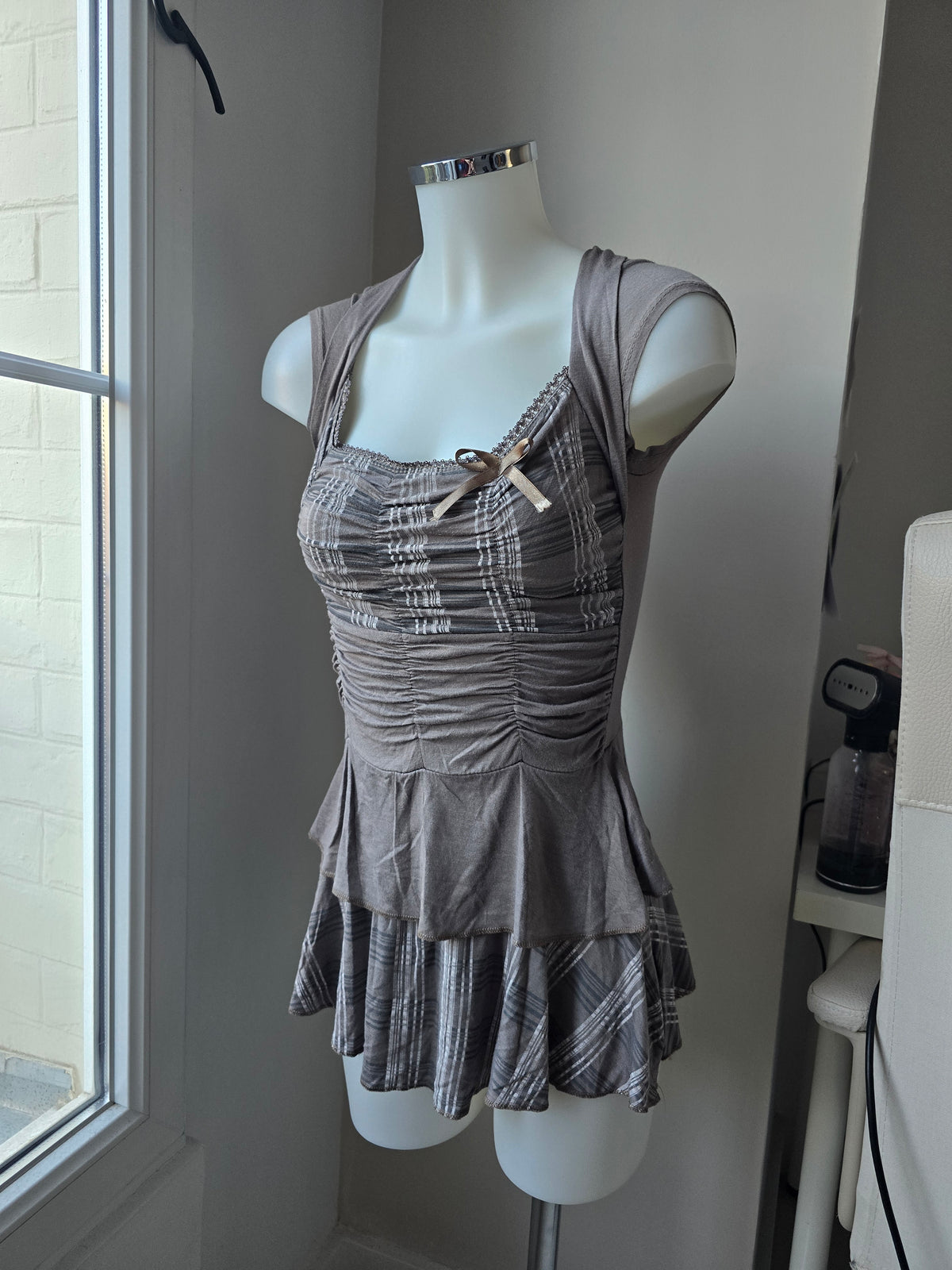 2000s vintage coquette plaid milkmaid dress