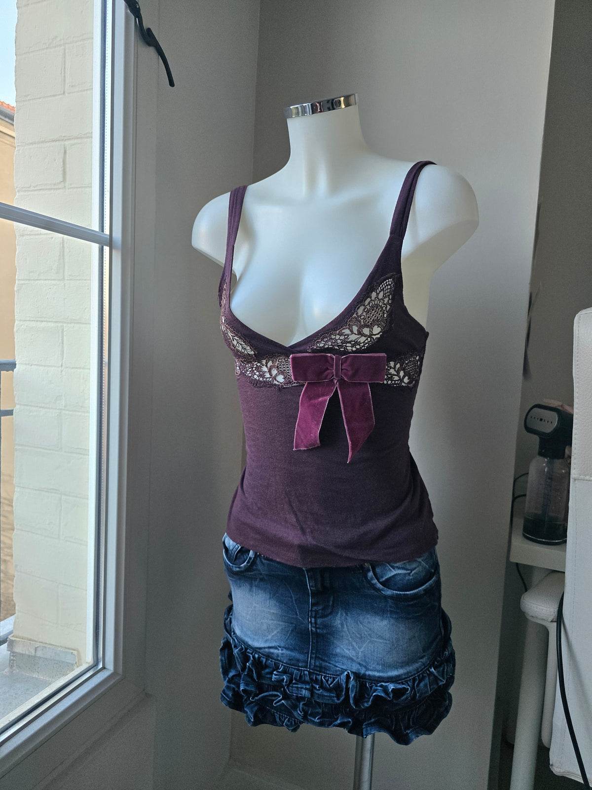 2000s vintage coquette babydoll lace top