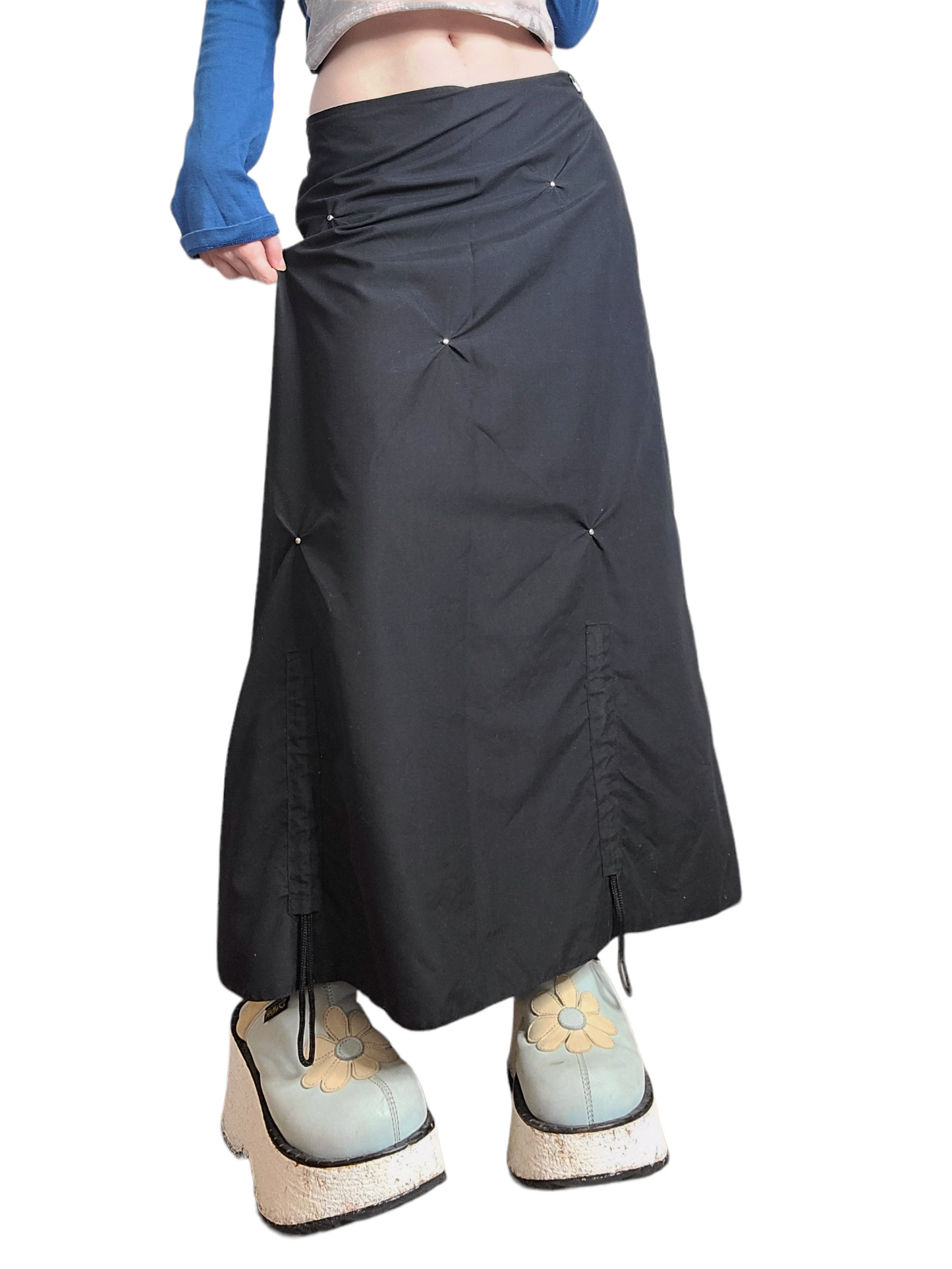 Maxi skirt vintage y2k cyber futuristic techwear jupe longue 2000s froncee noire fairycore fairygrunge punk cyberpunk emo gothic 