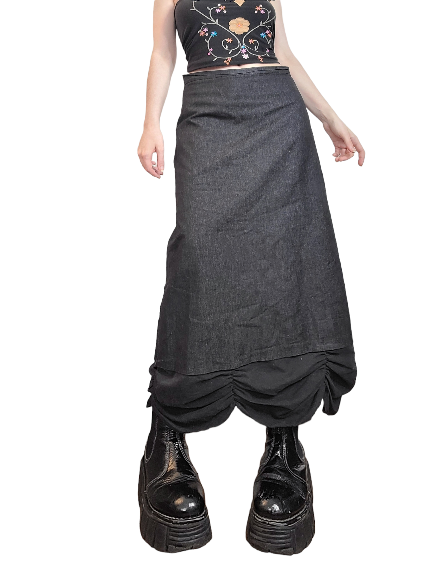 Maxi skirt vintage y2k cyber futuristic techwear jupe longue 2000s froncee noire fairycore fairygrunge jean gorpcore techwear utility