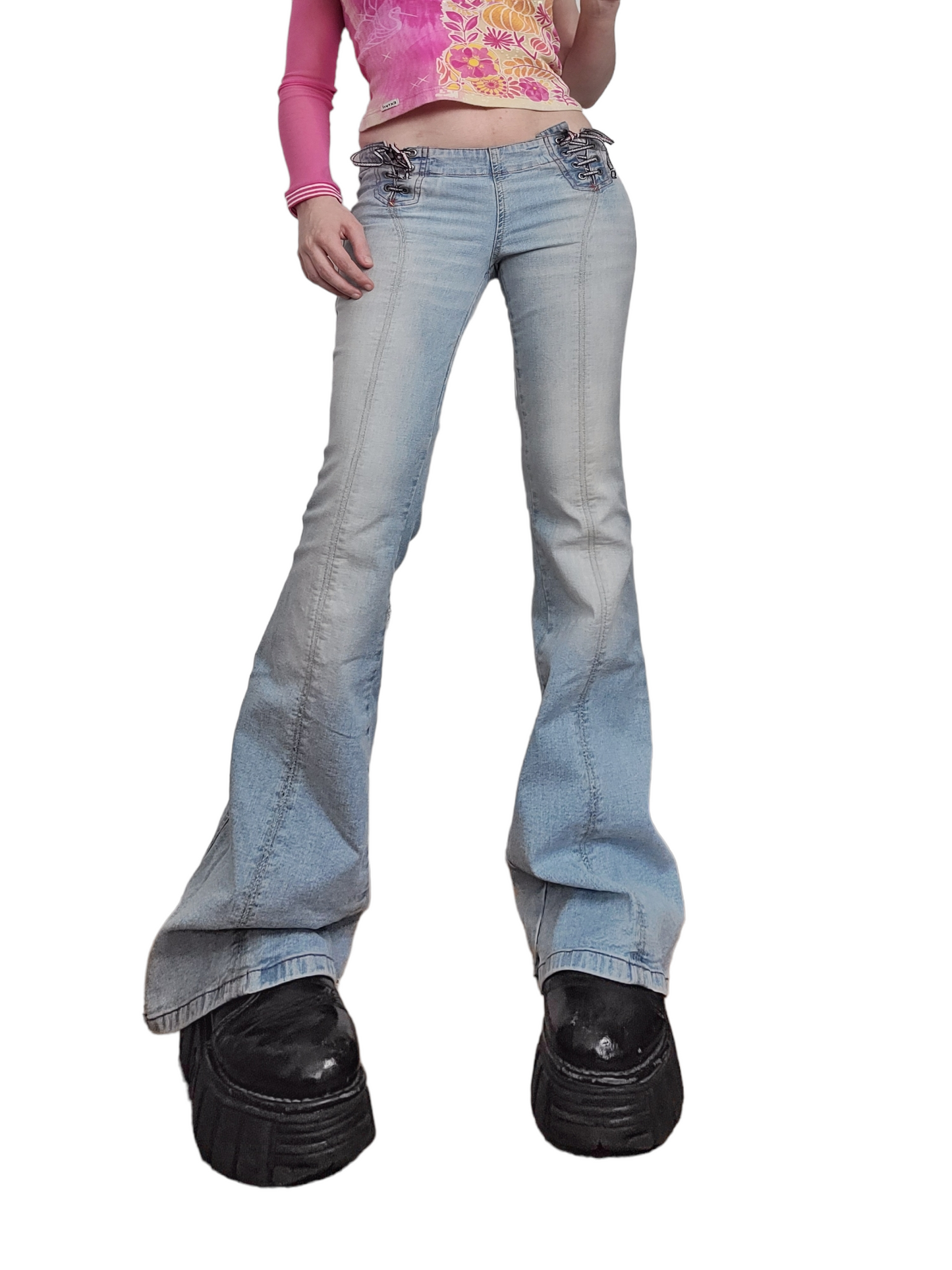 Y2K flared lace-up jeans