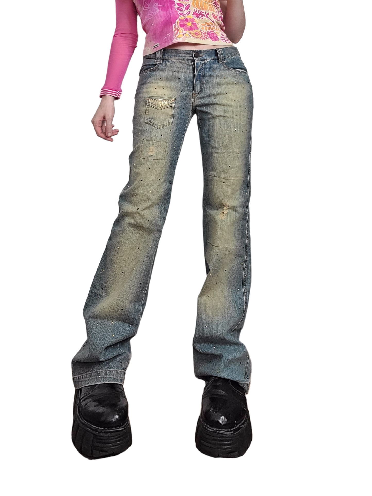 Jean pattes delephant flared y2k 2000s indie aesthetic bratz strass grunge 2000