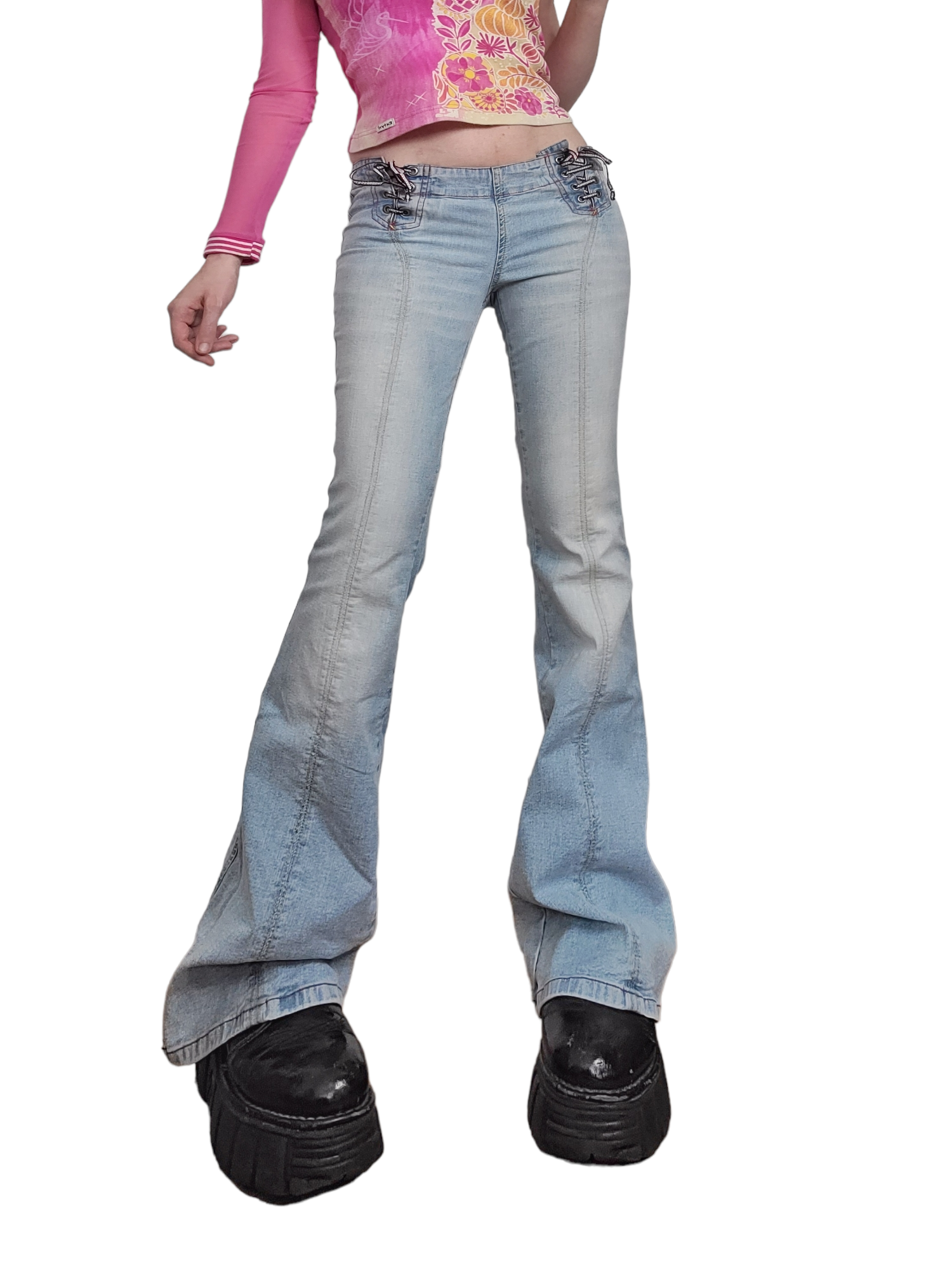 Jean pattes delephant flared y2k 2000s indie aesthetic bratz lacets western bohem 