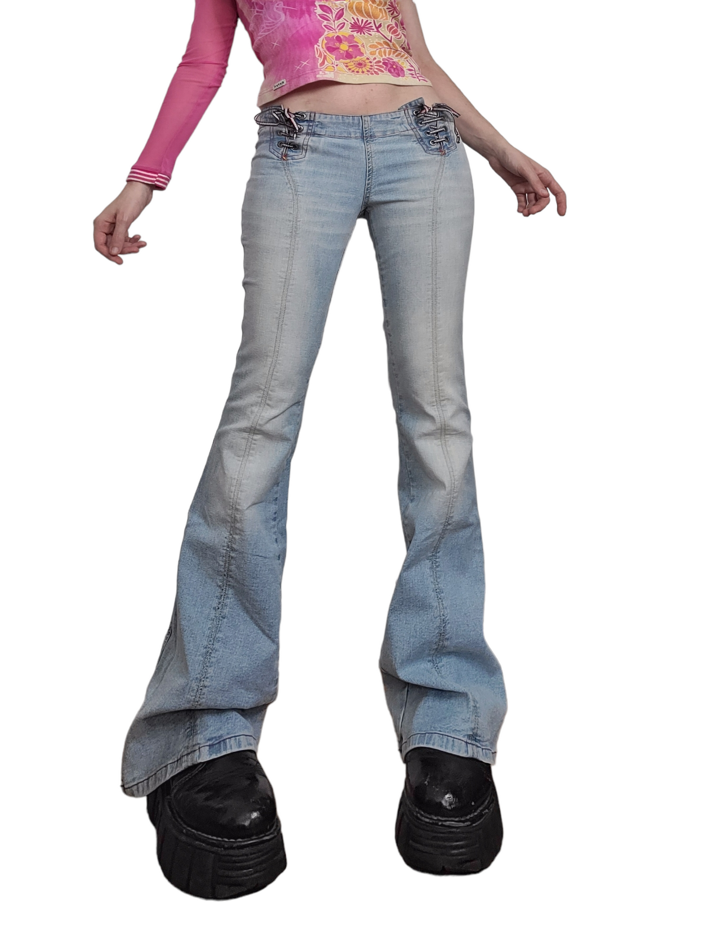 Y2K flared lace-up jeans