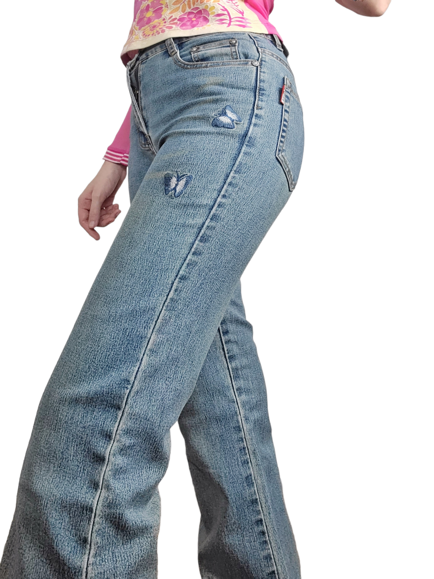 Y2K bell-bottom butterfly jeans