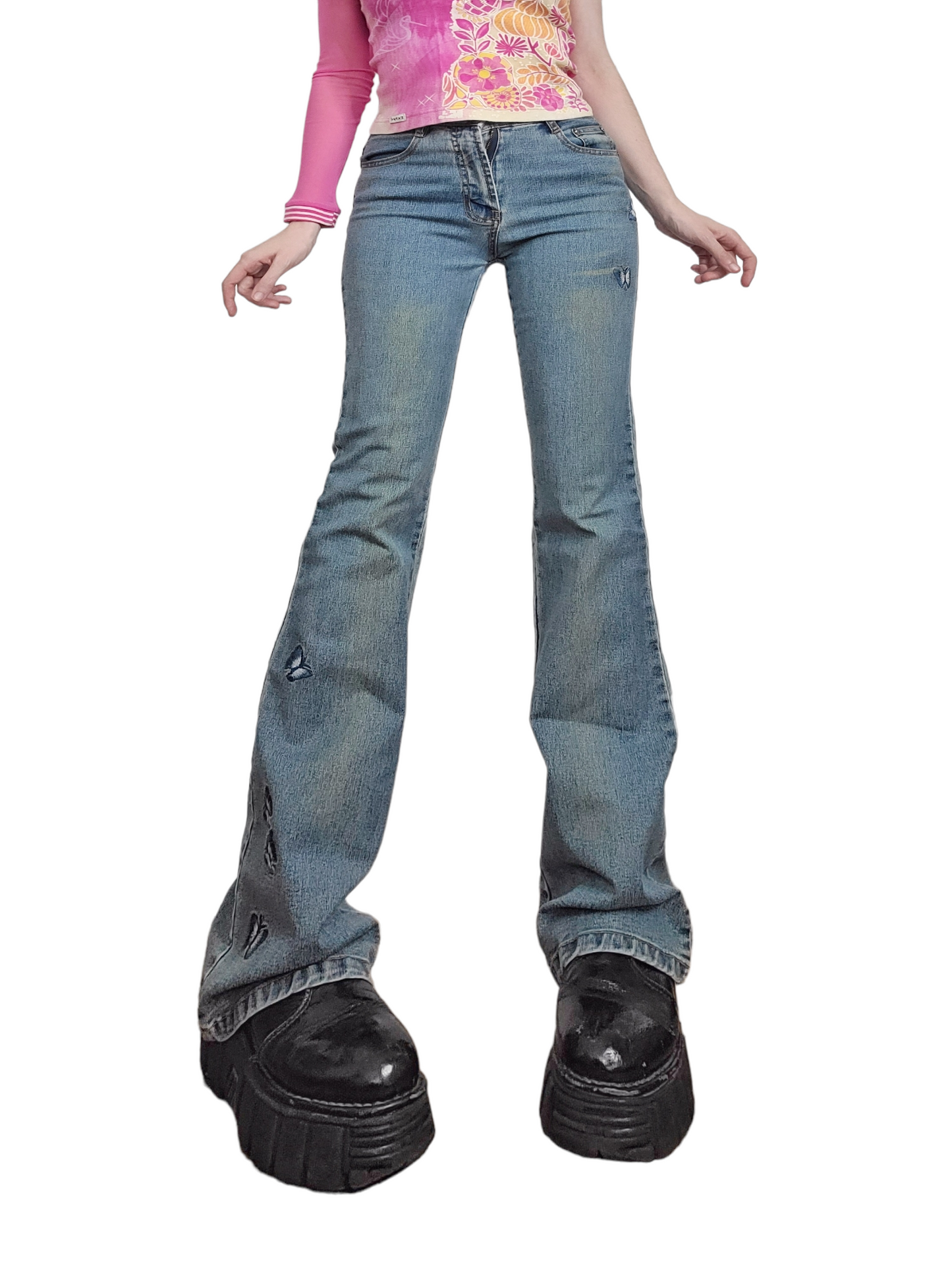 Y2K bell-bottom butterfly jeans