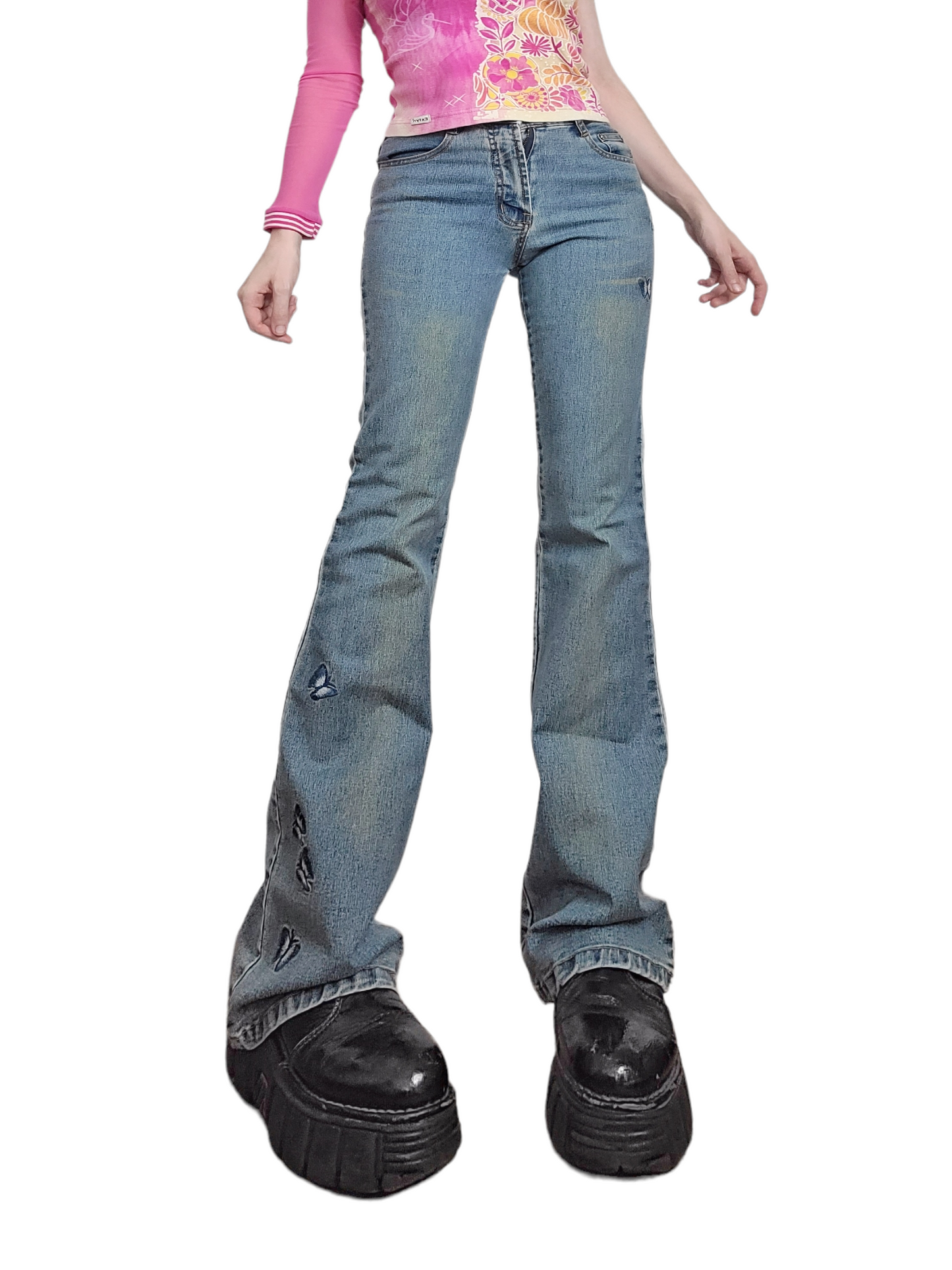 Y2K bell-bottom butterfly jeans